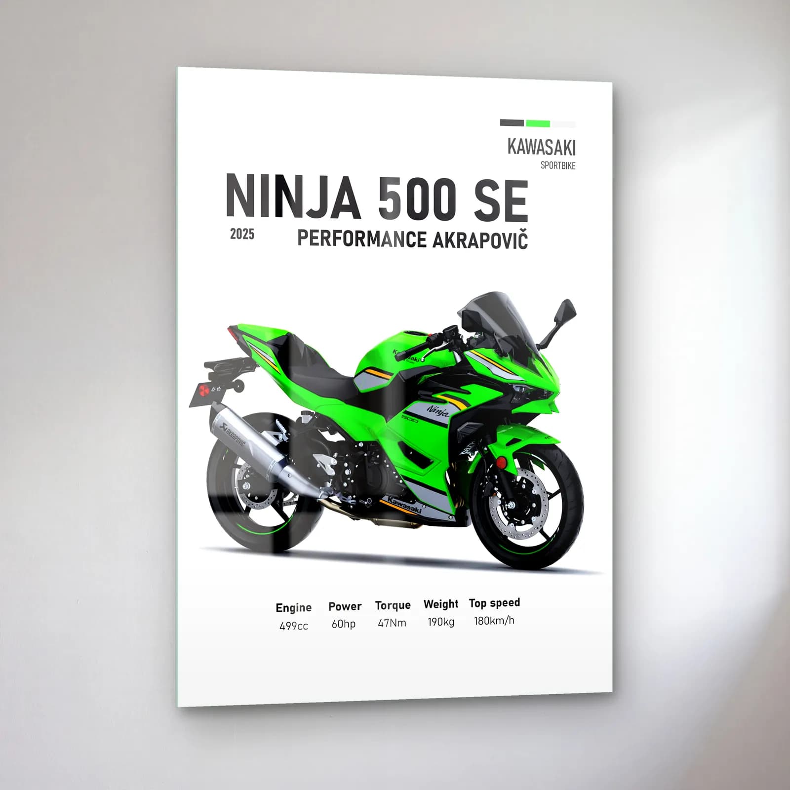 Ninja 500 SE Performance Akrapovič 2025 cam tablo — sol açıdan görünüm