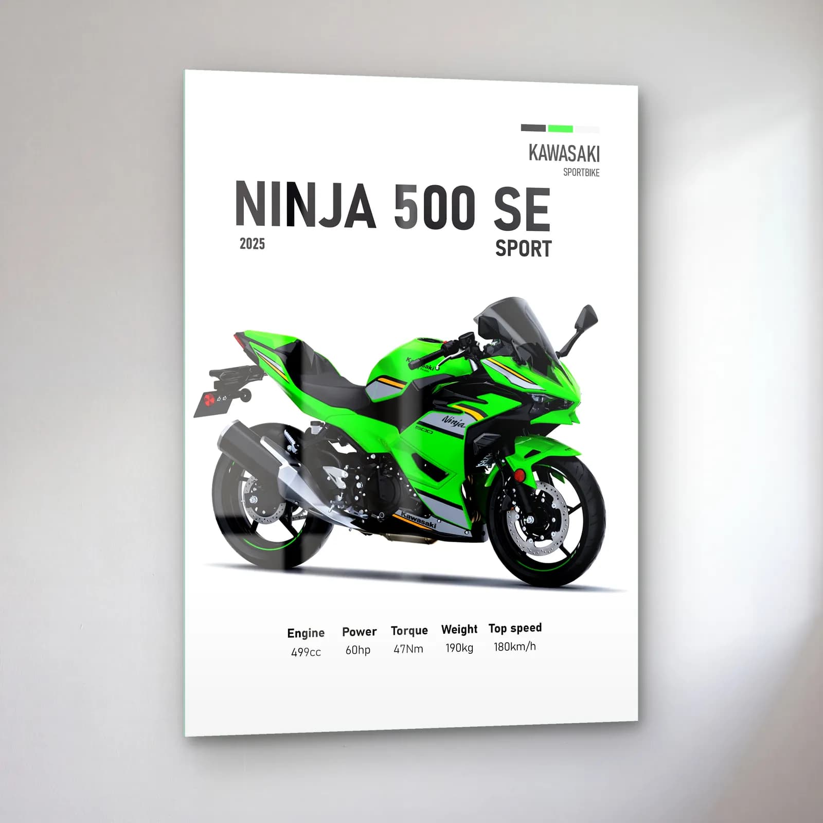 Kawasaki Ninja 500 SE Sport 2025 cam tablo — sol açıdan görünüm