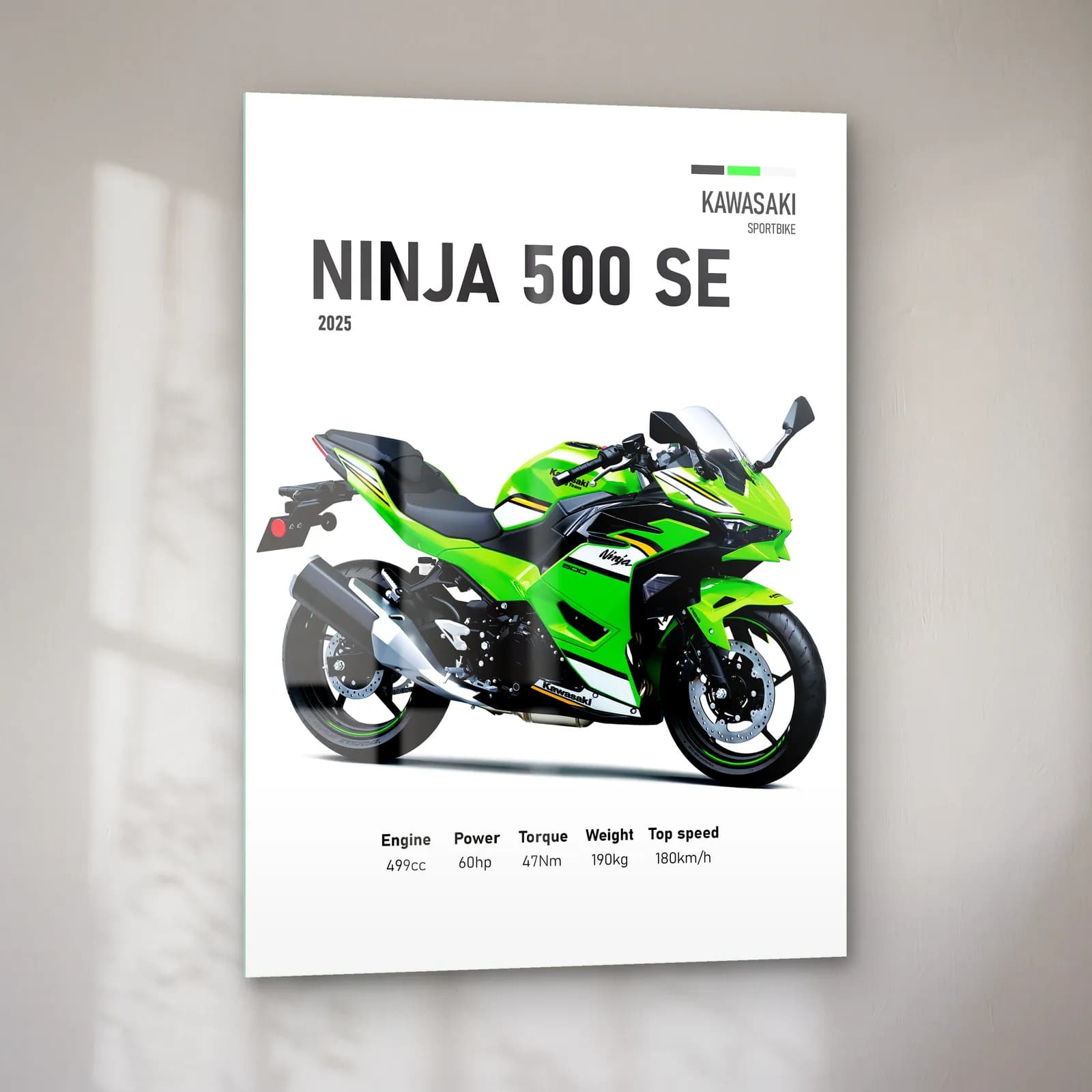 Kawasaki Ninja 500 SE 2025 cam tablo — sol açıdan görünüm