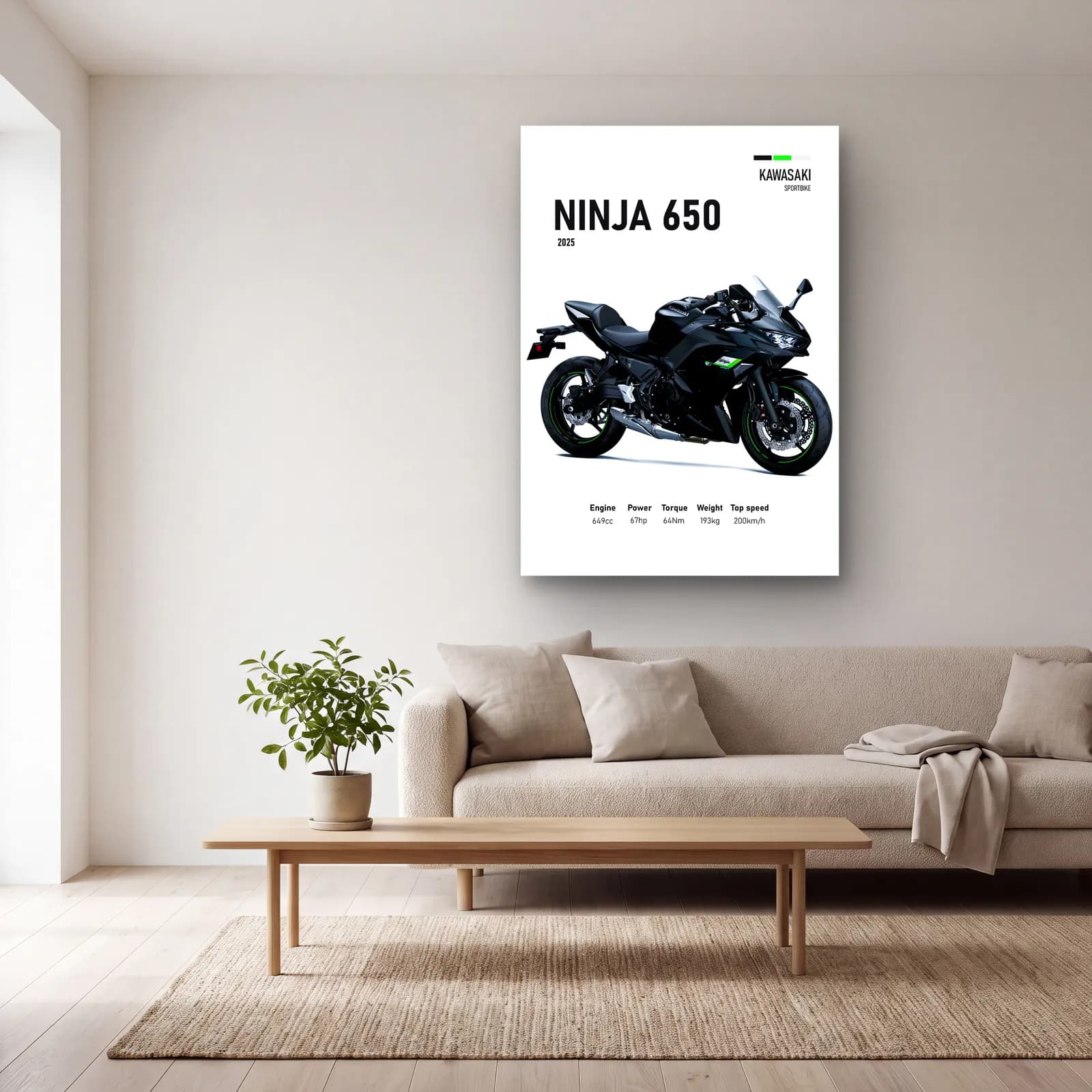 Kawasaki Ninja 650 2025 cam tablo — açık renk salonda