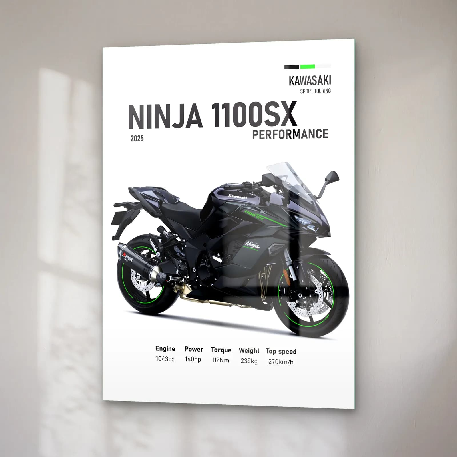 Kawasaki Ninja 1100SX Performance 2025 cam tablo — sağ açıdan görünüm