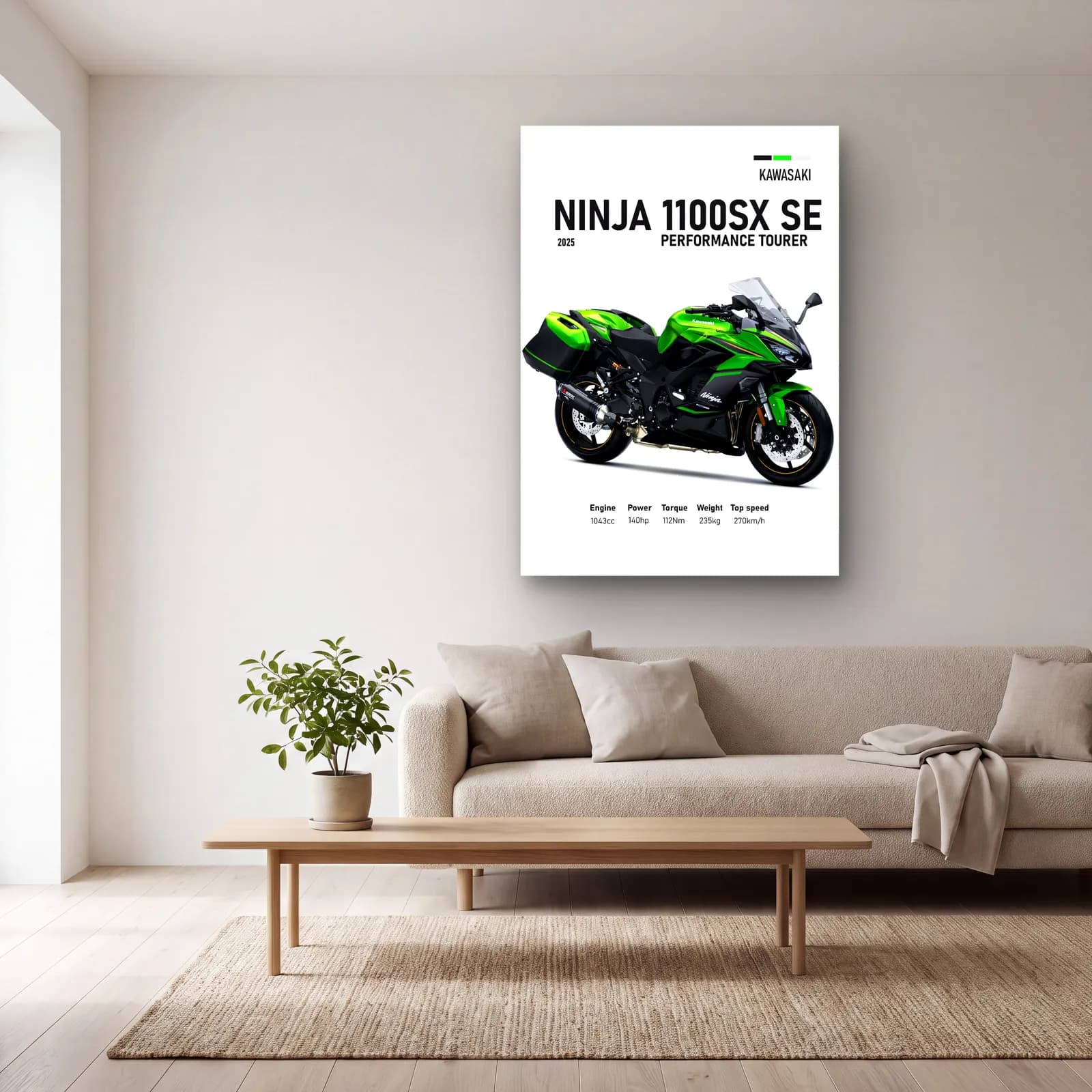 Ninja 1100SX SE Performance Tourer 2025 cam tablo — açık renk salonda