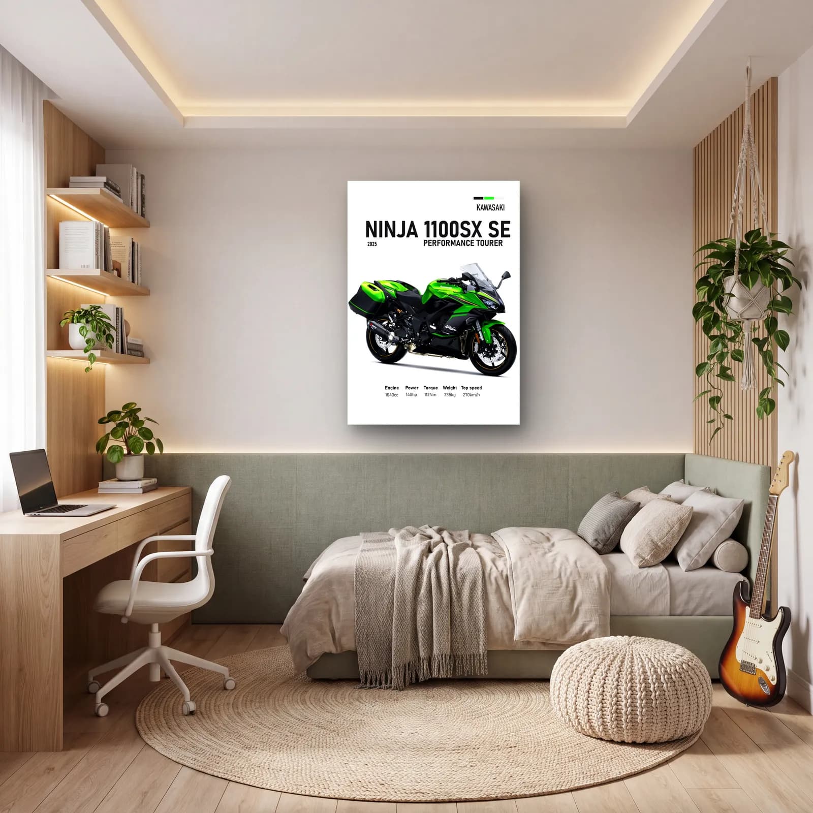 Ninja 1100SX SE Performance Tourer 2025 cam tablo — genç odasında
