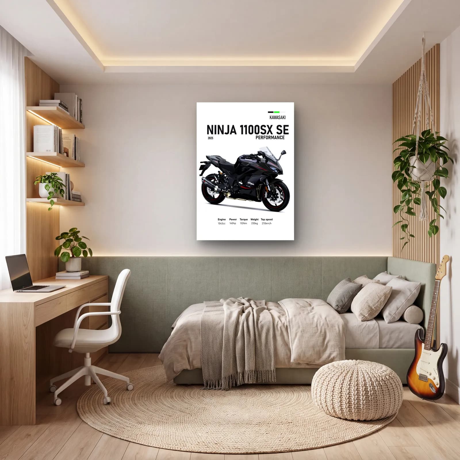 Kawasaki Ninja 1100SX SE Performance 2025 cam tablo — genç odasında
