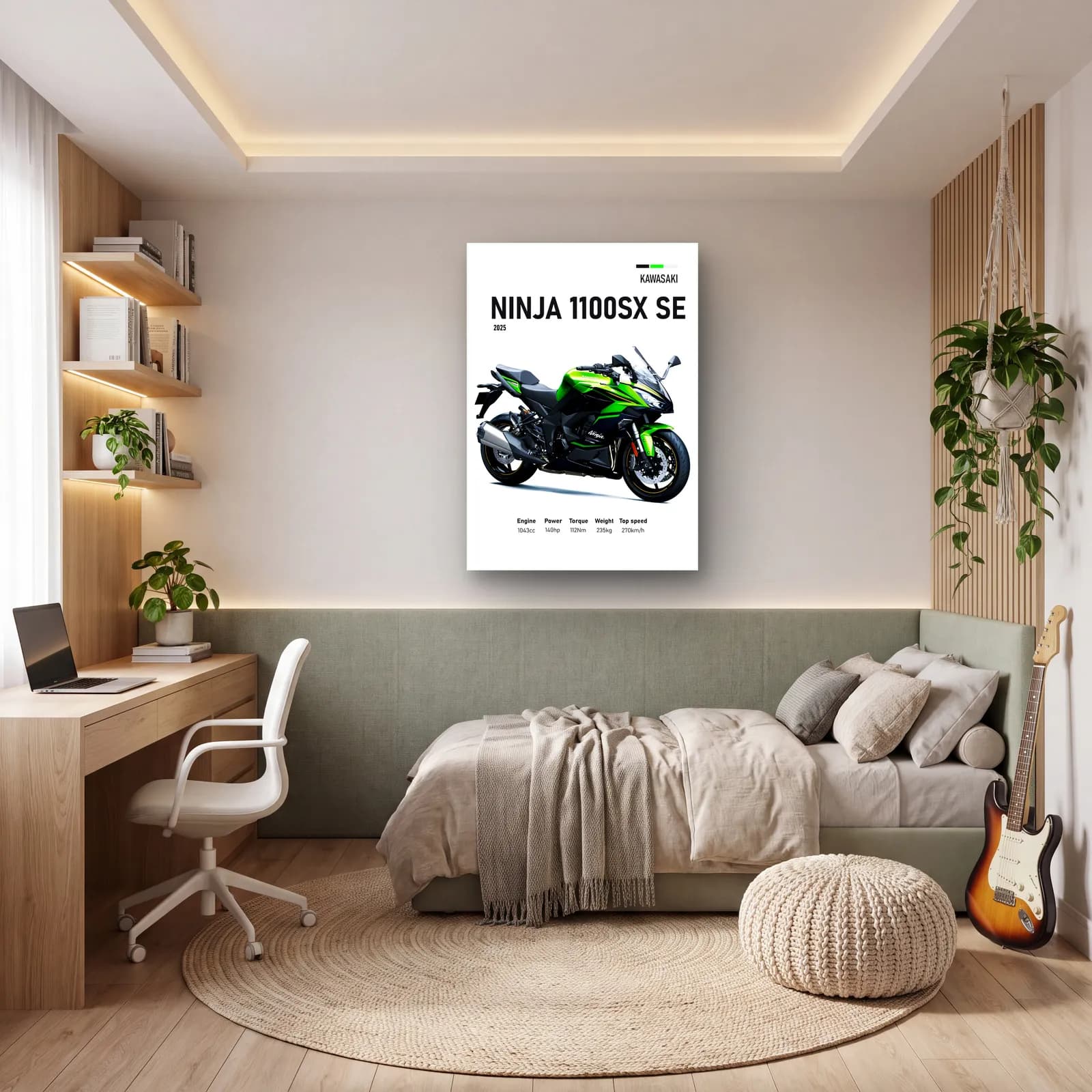 Kawasaki Ninja 1100SX SE 2025 cam tablo — genç odasında