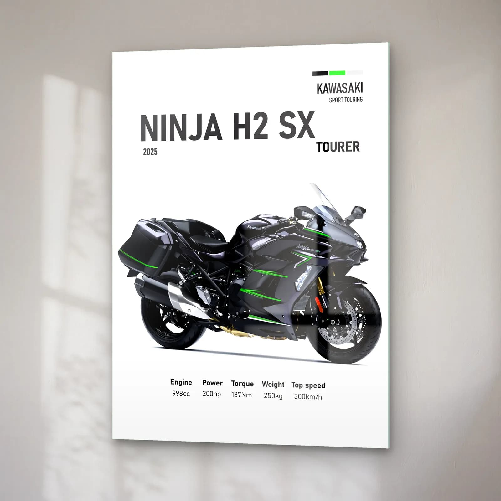Kawasaki Ninja H2 SX Tourer 2025 cam tablo — sağ açıdan görünüm