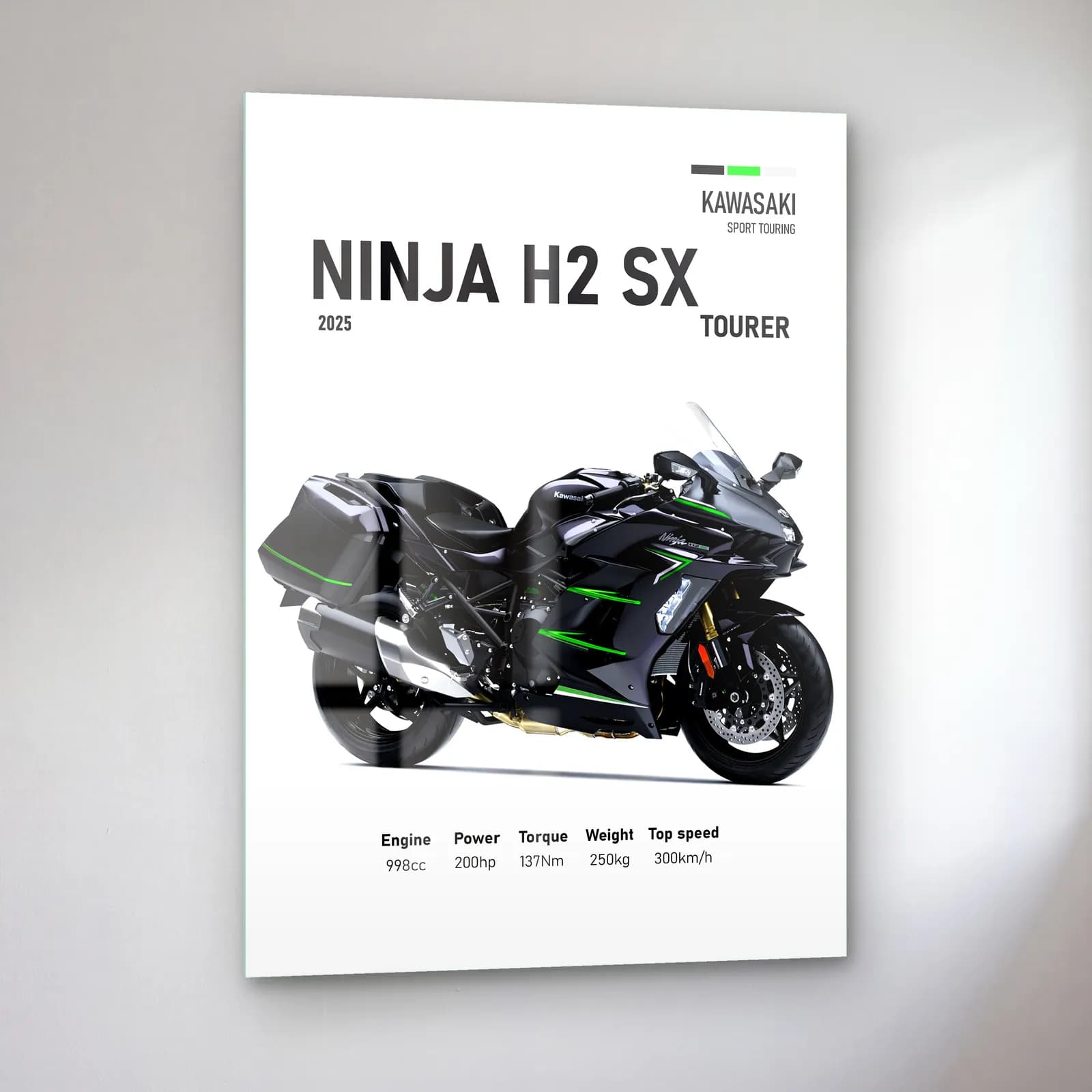 Kawasaki Ninja H2 SX Tourer 2025 cam tablo — sol açıdan görünüm