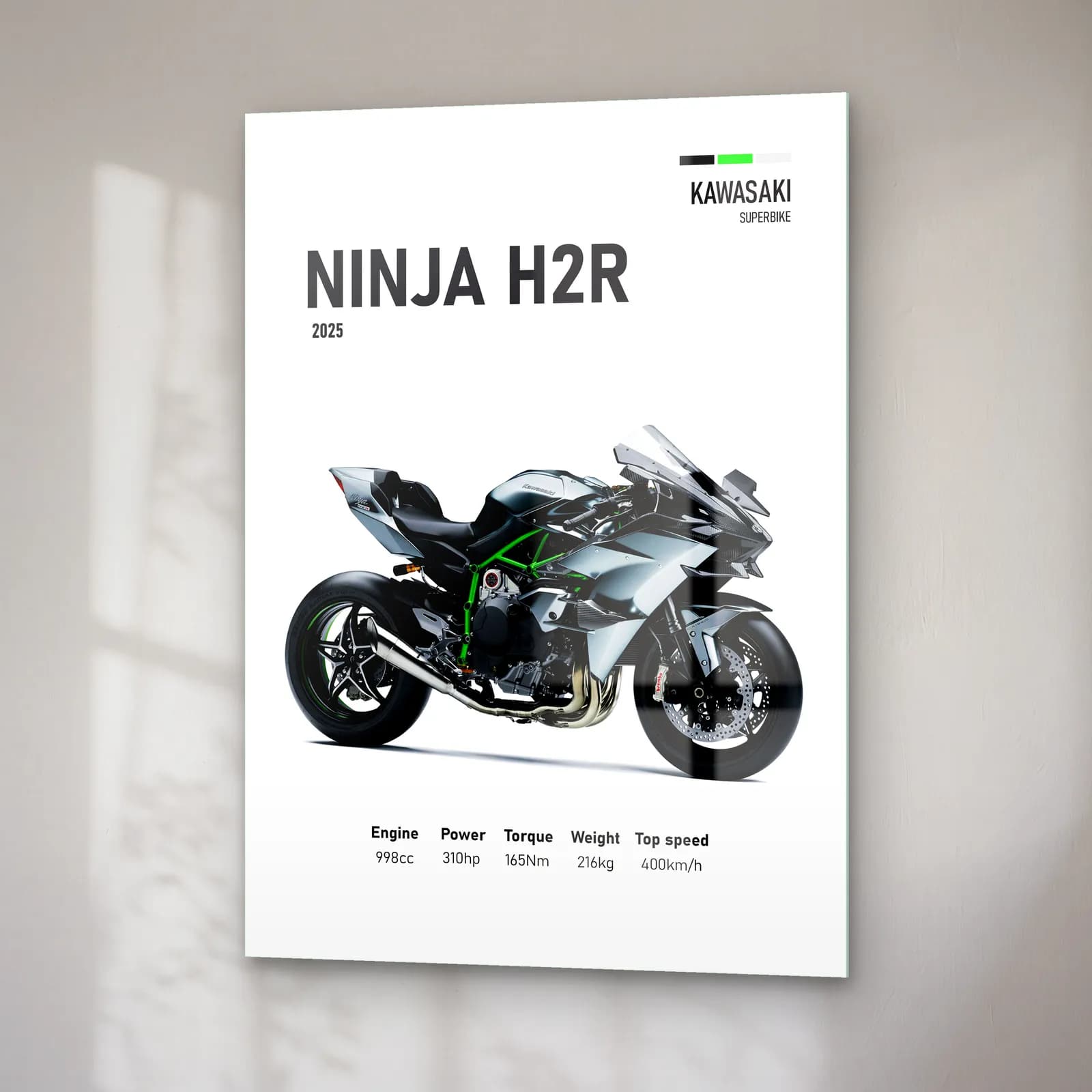 Kawasaki Ninja H2R 2025 cam tablo — sağ açıdan görünüm
