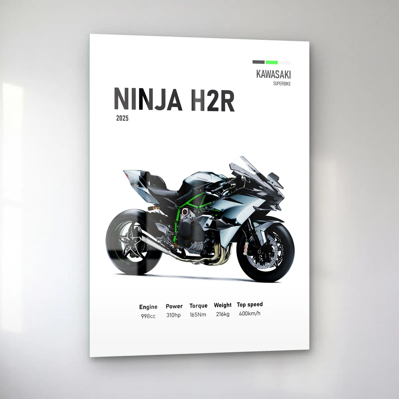 Kawasaki Ninja H2R 2025 cam tablo — sol açıdan görünüm