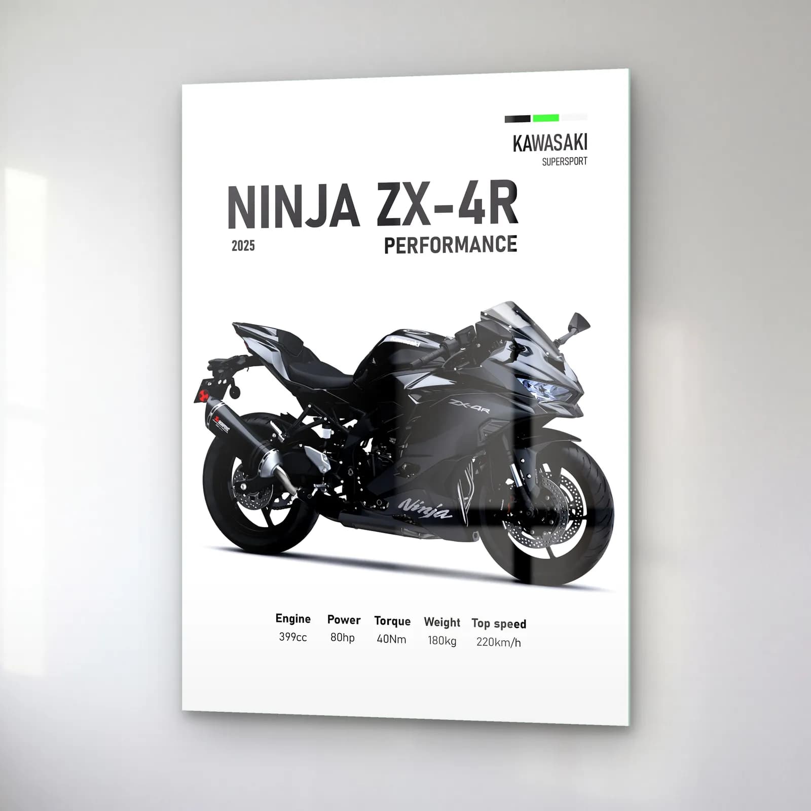 Kawasaki Ninja ZX-4R Performance 2025 cam tablo — sağ açıdan görünüm