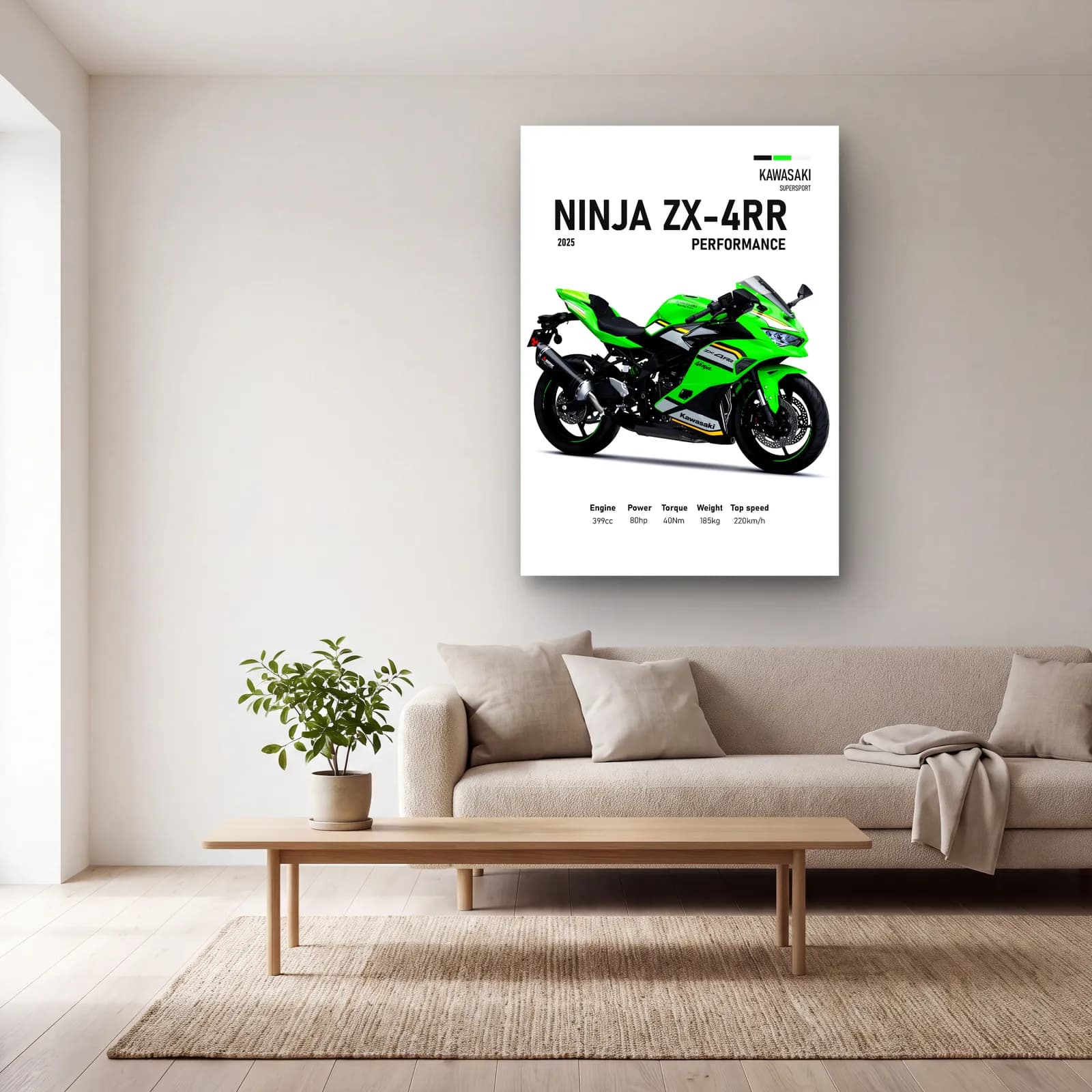 Kawasaki Ninja ZX-4RR Performance 2025 cam tablo — açık renk salonda