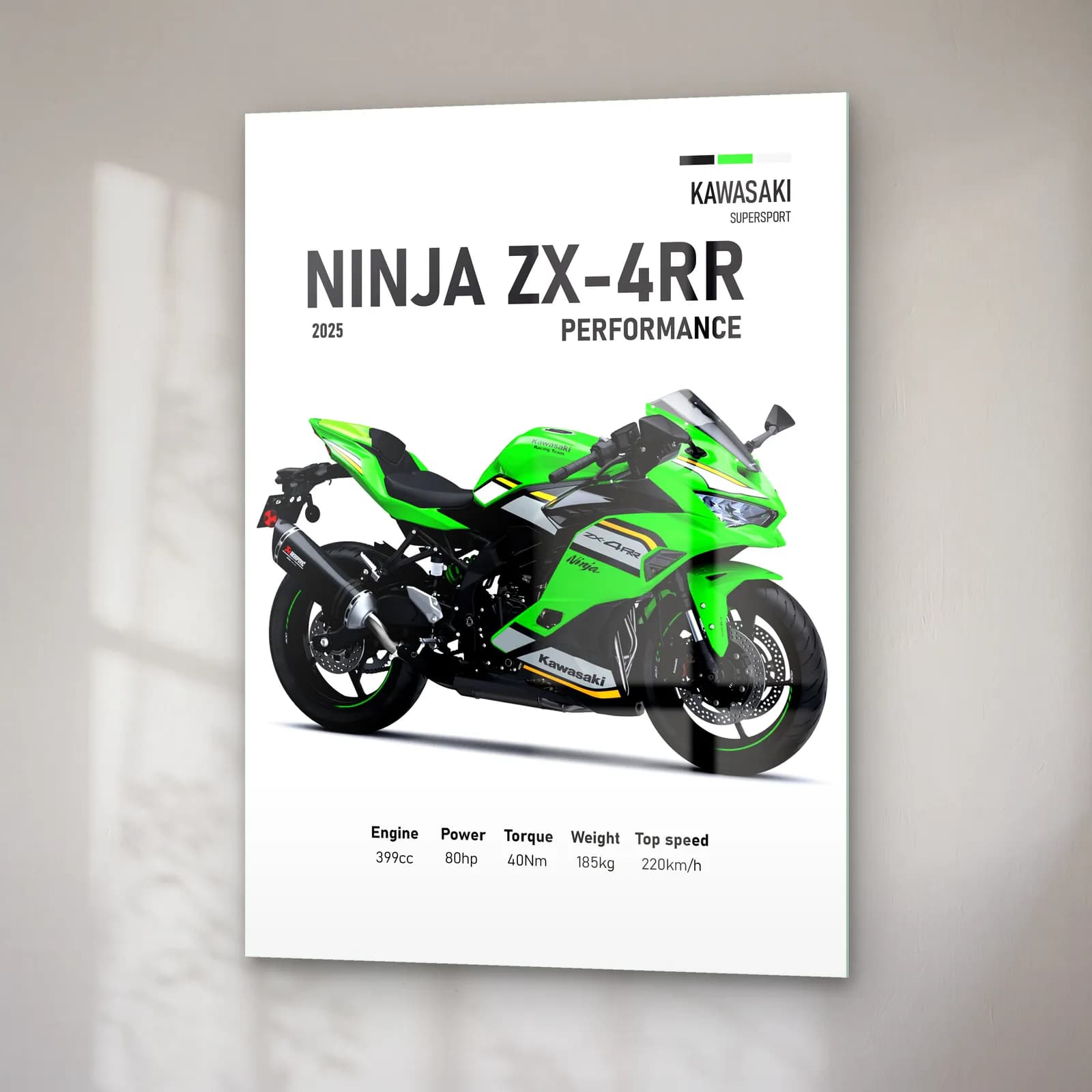 Kawasaki Ninja ZX-4RR Performance 2025 cam tablo — sağ açıdan görünüm