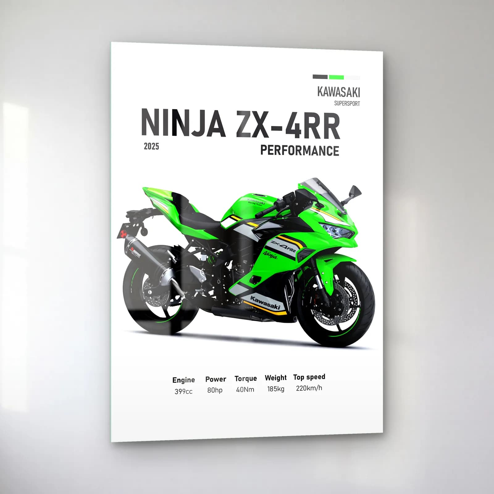 Kawasaki Ninja ZX-4RR Performance 2025 cam tablo — sol açıdan görünüm