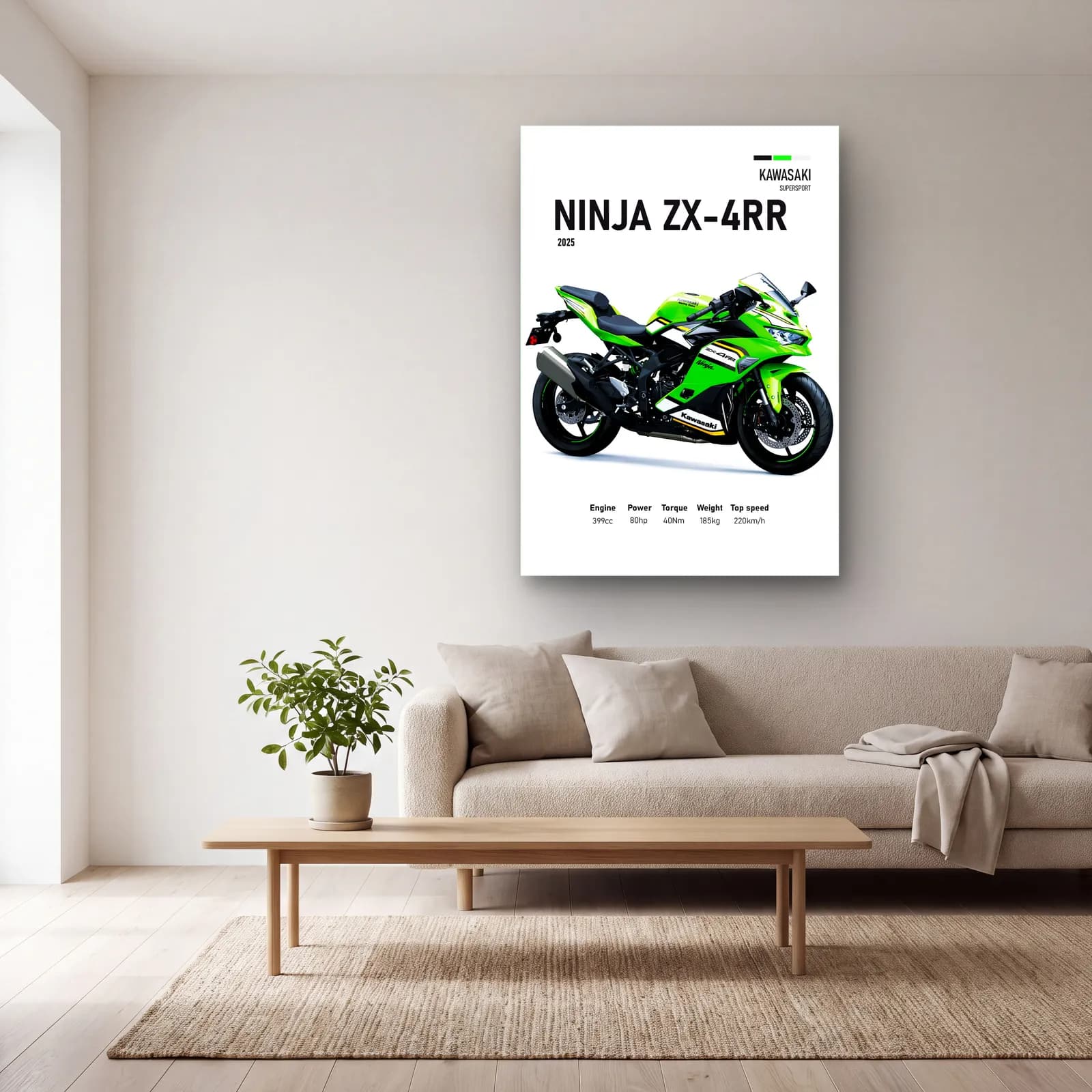 Kawasaki Ninja ZX-4RR 2025 cam tablo — açık renk salonda