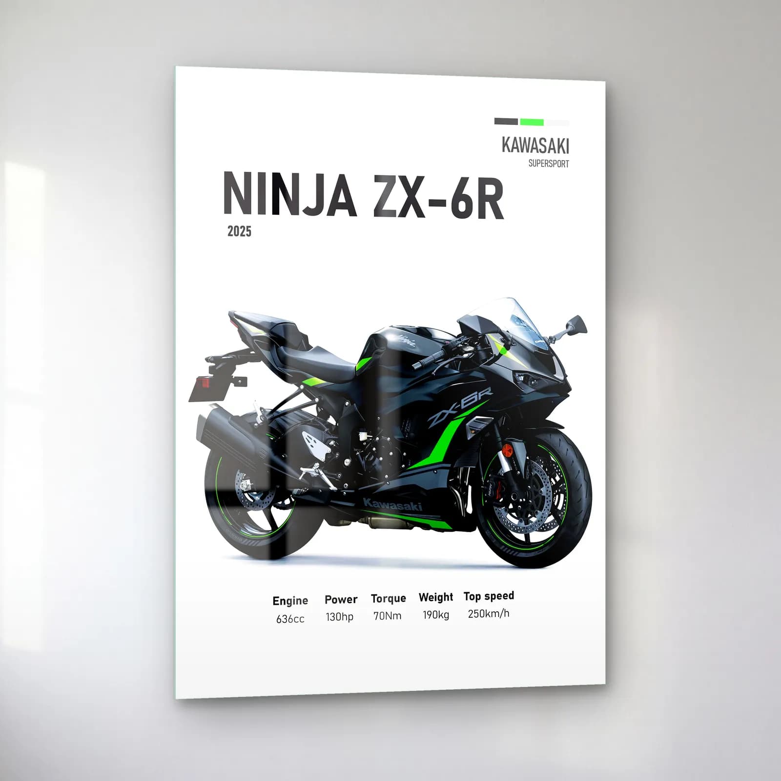 Kawasaki Ninja ZX-6R 2025 cam tablo — sol açıdan görünüm