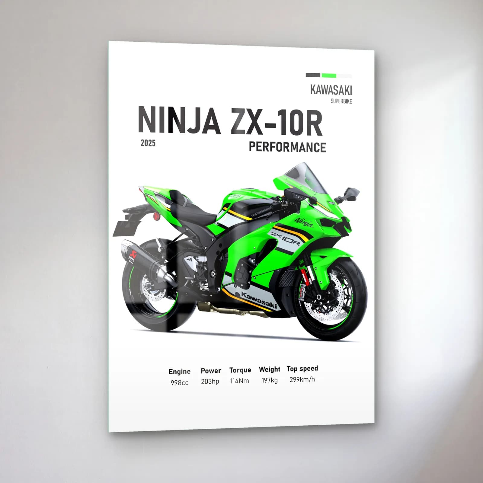 Kawasaki Ninja ZX-10R Performance 2025 cam tablo — sol açıdan görünüm