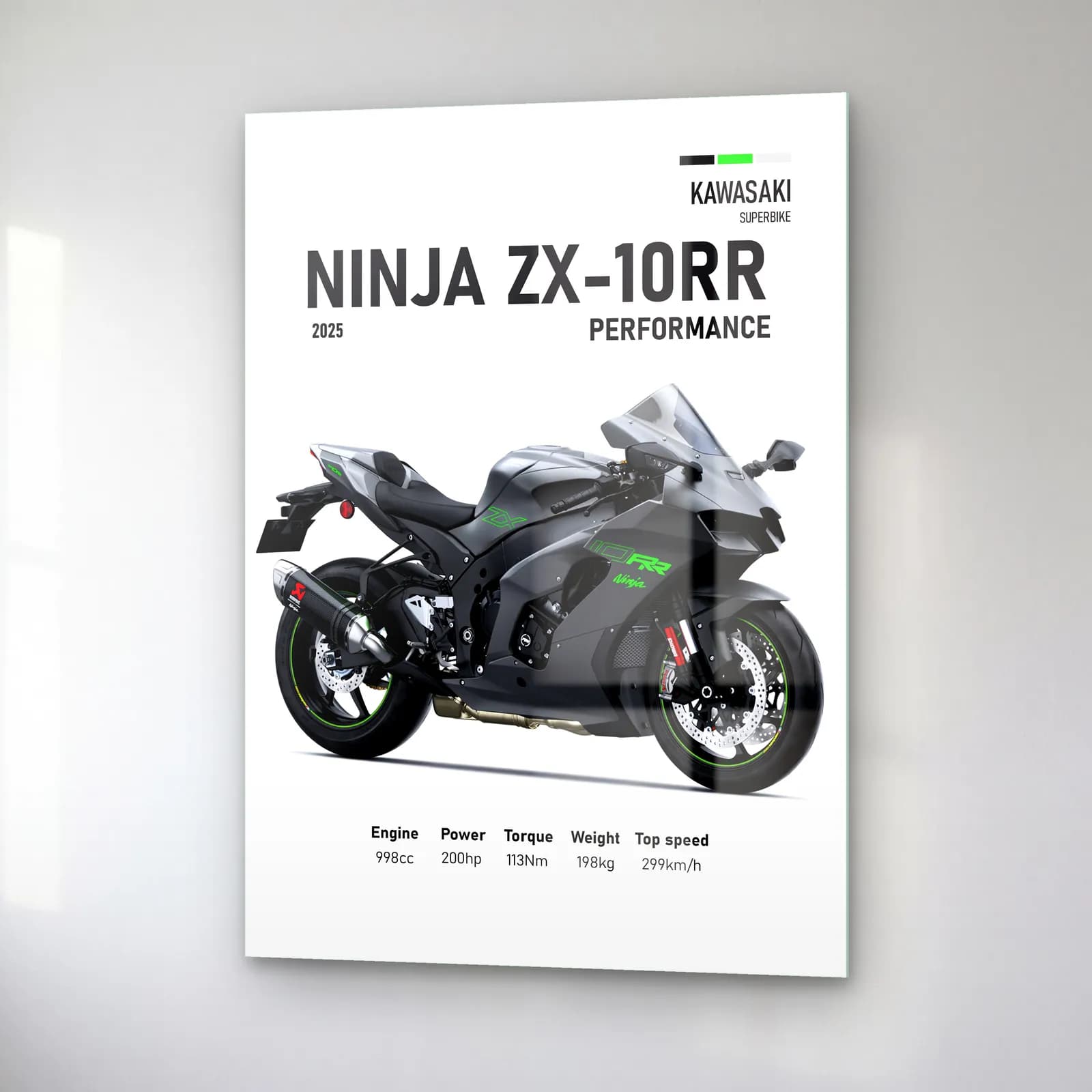 Kawasaki Ninja ZX-10RR Performance 2025 cam tablo — sağ açıdan görünüm