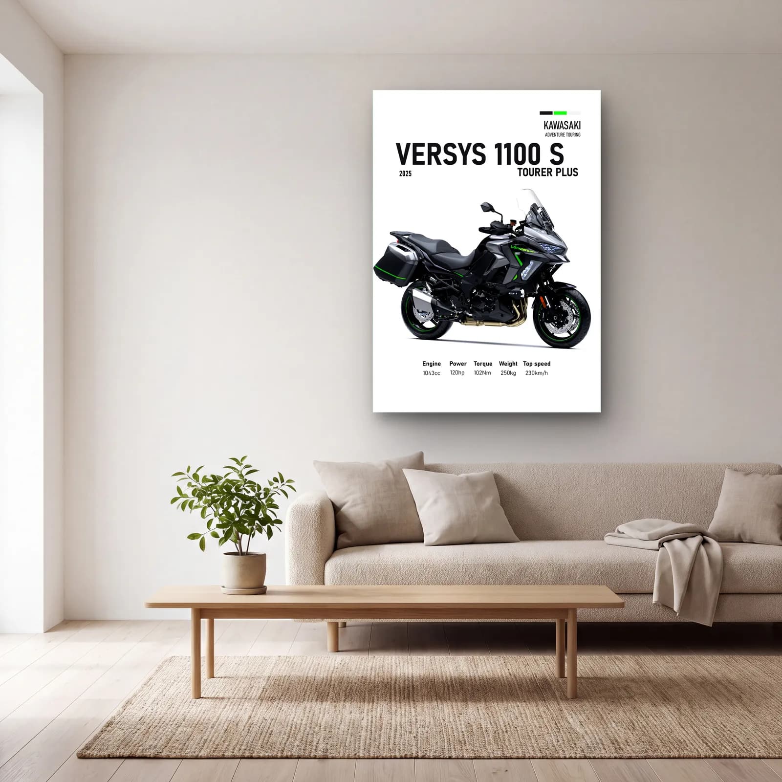 Versys 1100 S Tourer Plus 2025 cam tablo — açık renk salonda