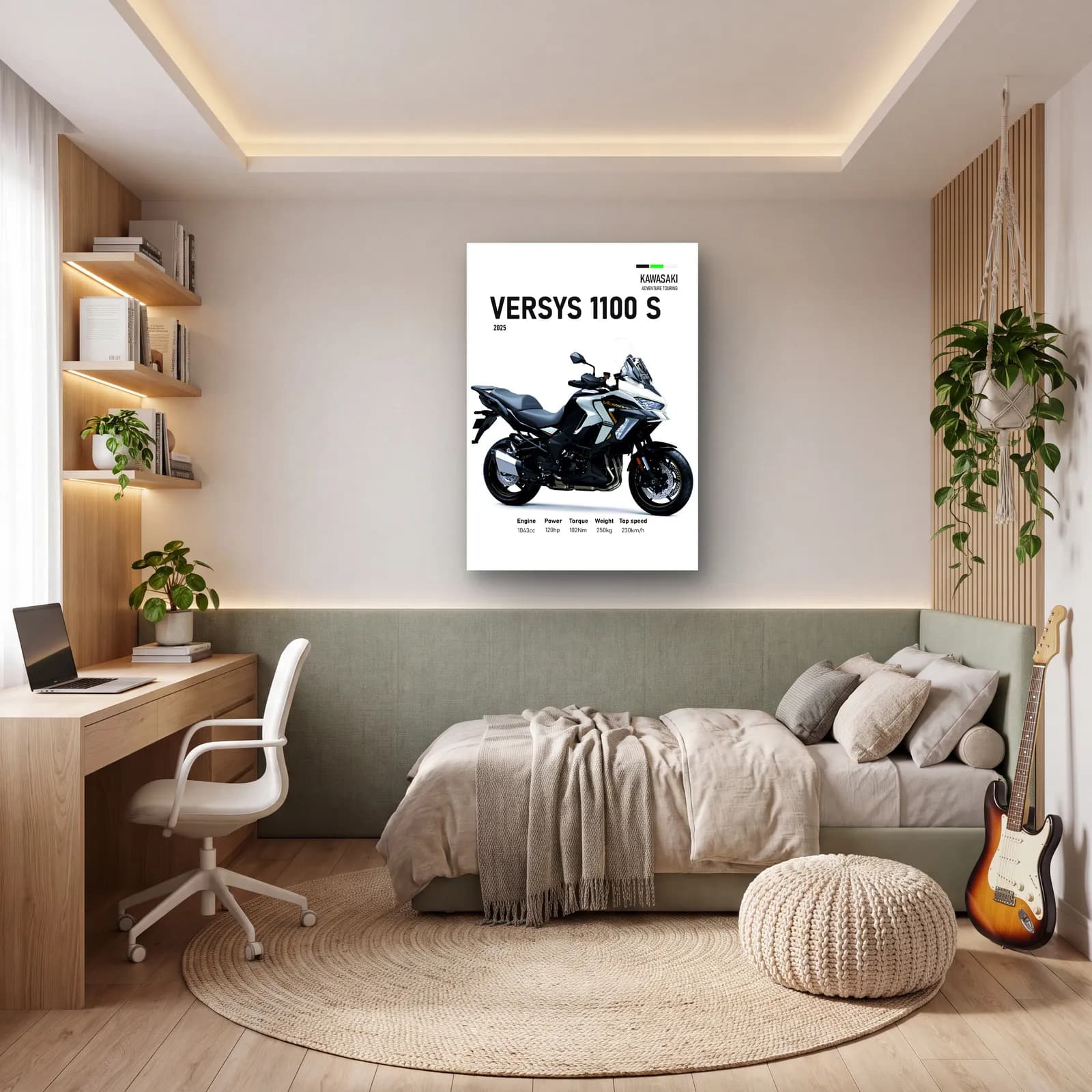 Kawasaki Versys 1100 S 2025 cam tablo — genç odasında