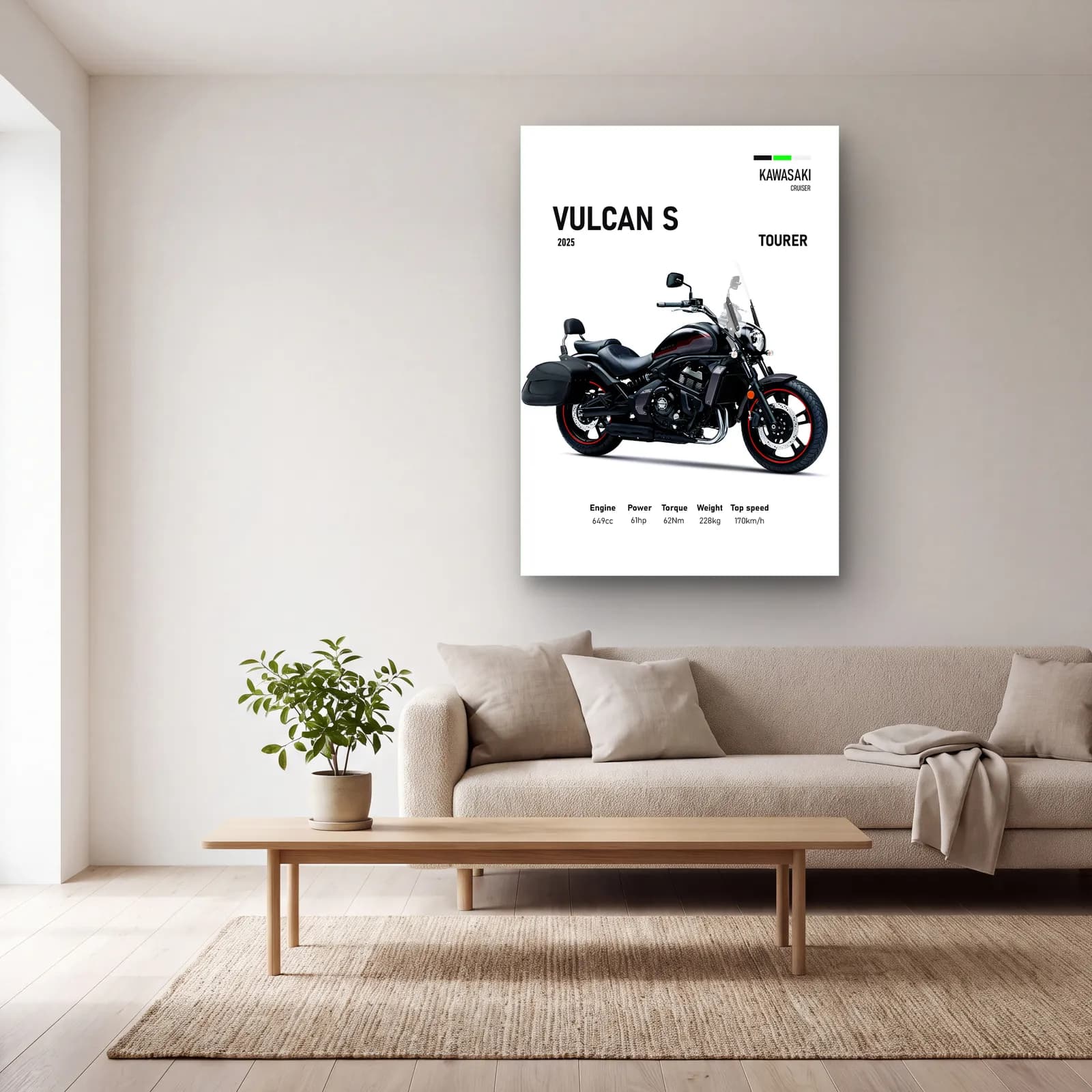 Kawasaki Vulcan S Tourer 2025 cam tablo — açık renk salonda
