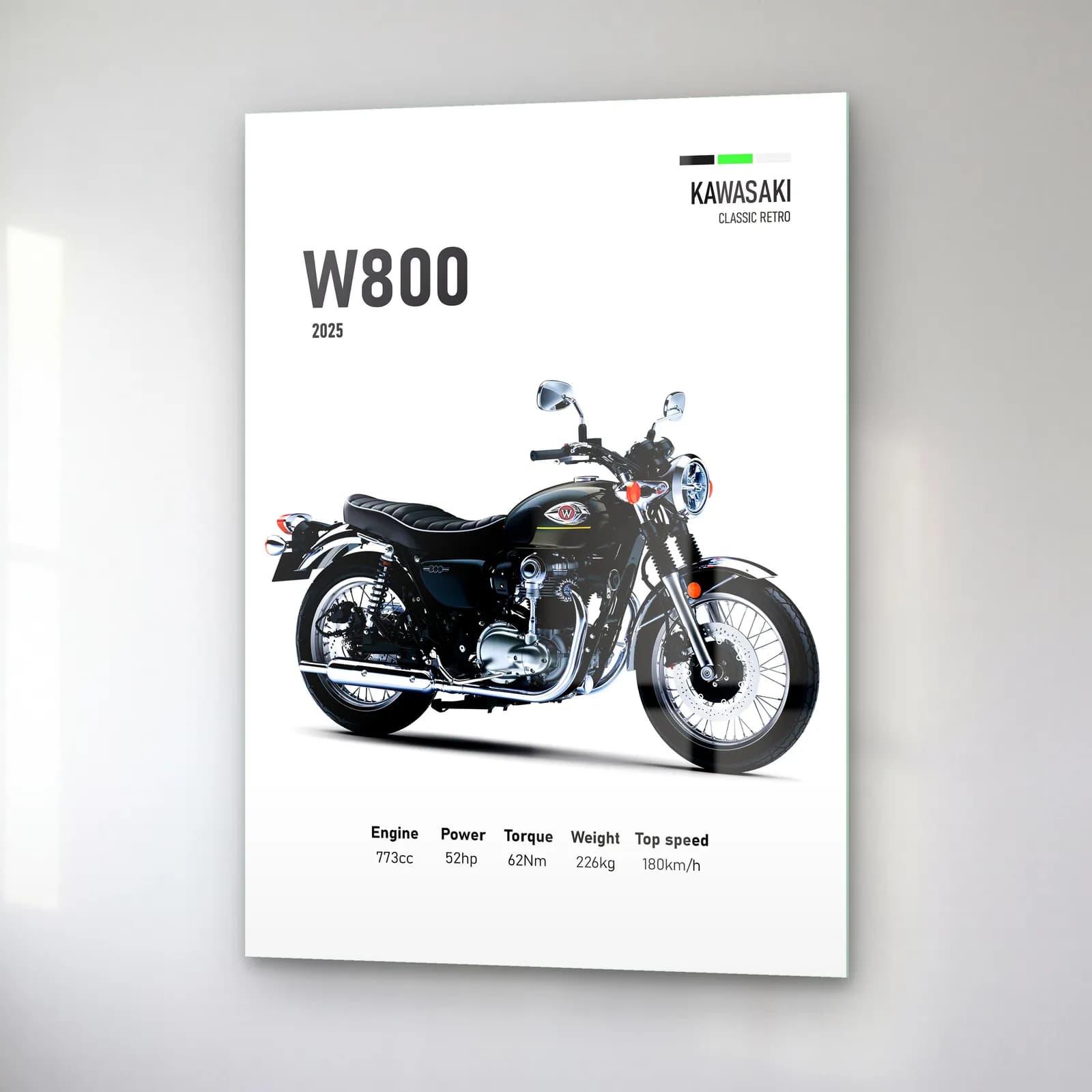 Kawasaki W800 2025 cam tablo — sağ açıdan görünüm