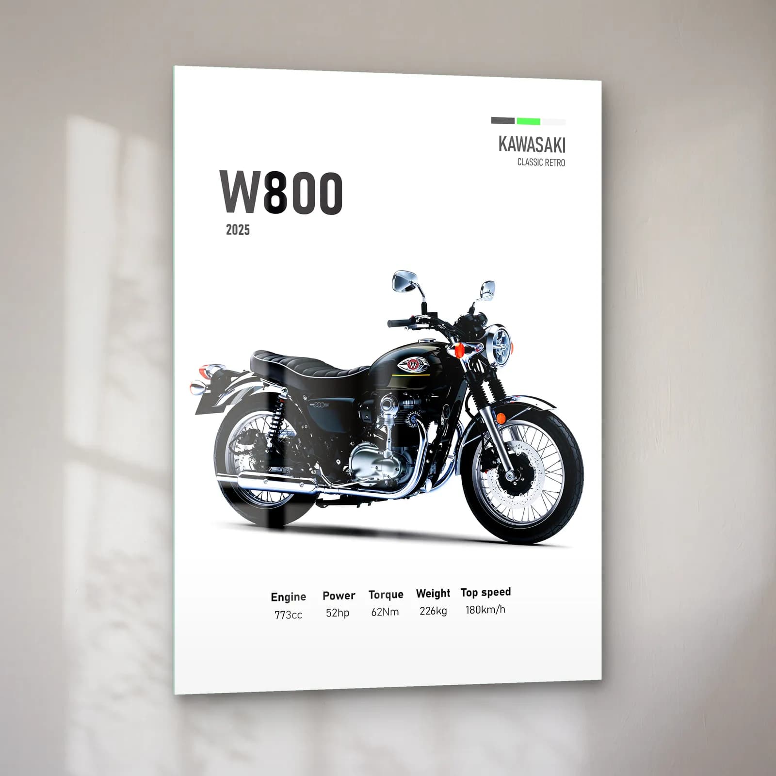 Kawasaki W800 2025 cam tablo — sol açıdan görünüm