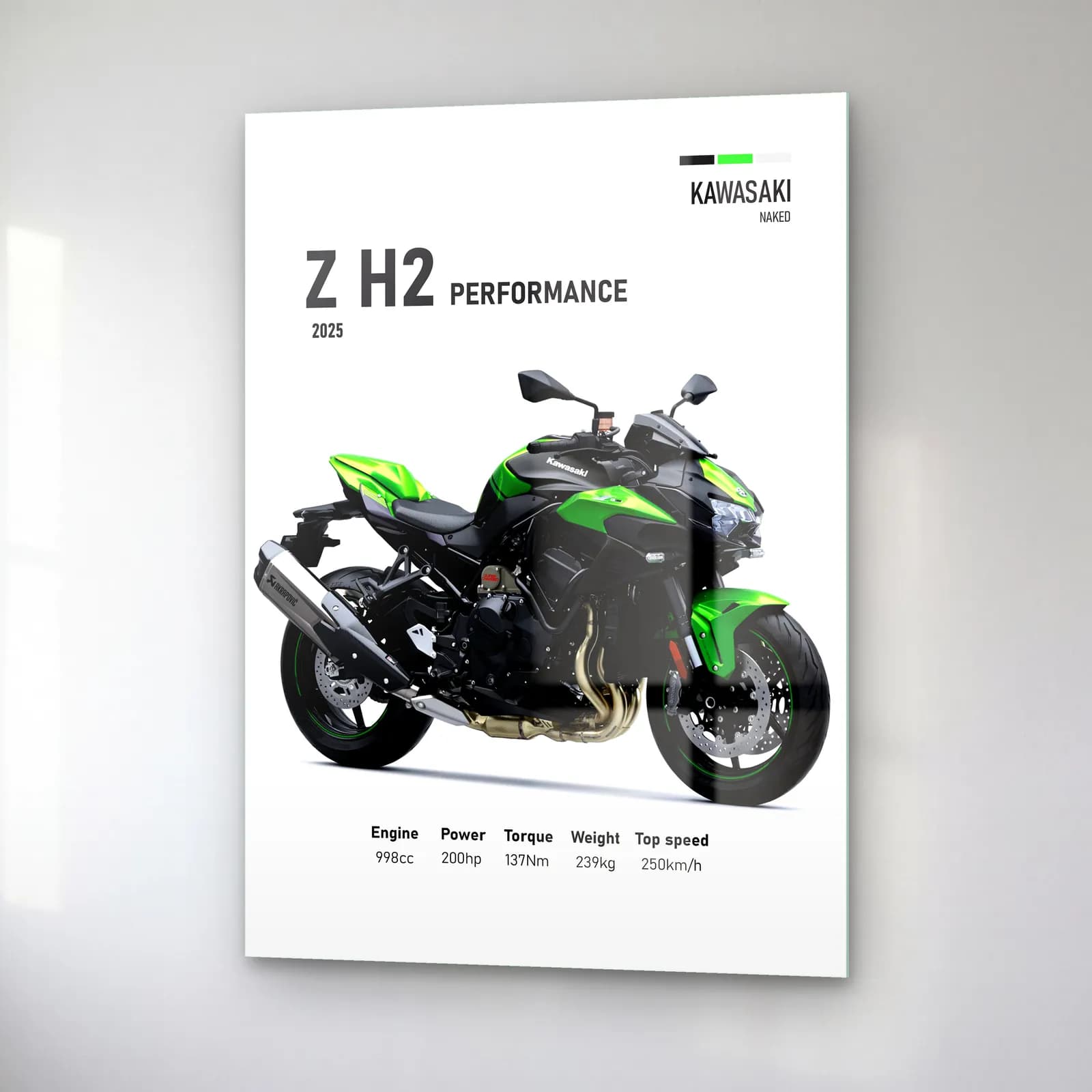 Kawasaki Z H2 Performance 2025 cam tablo — sağ açıdan görünüm