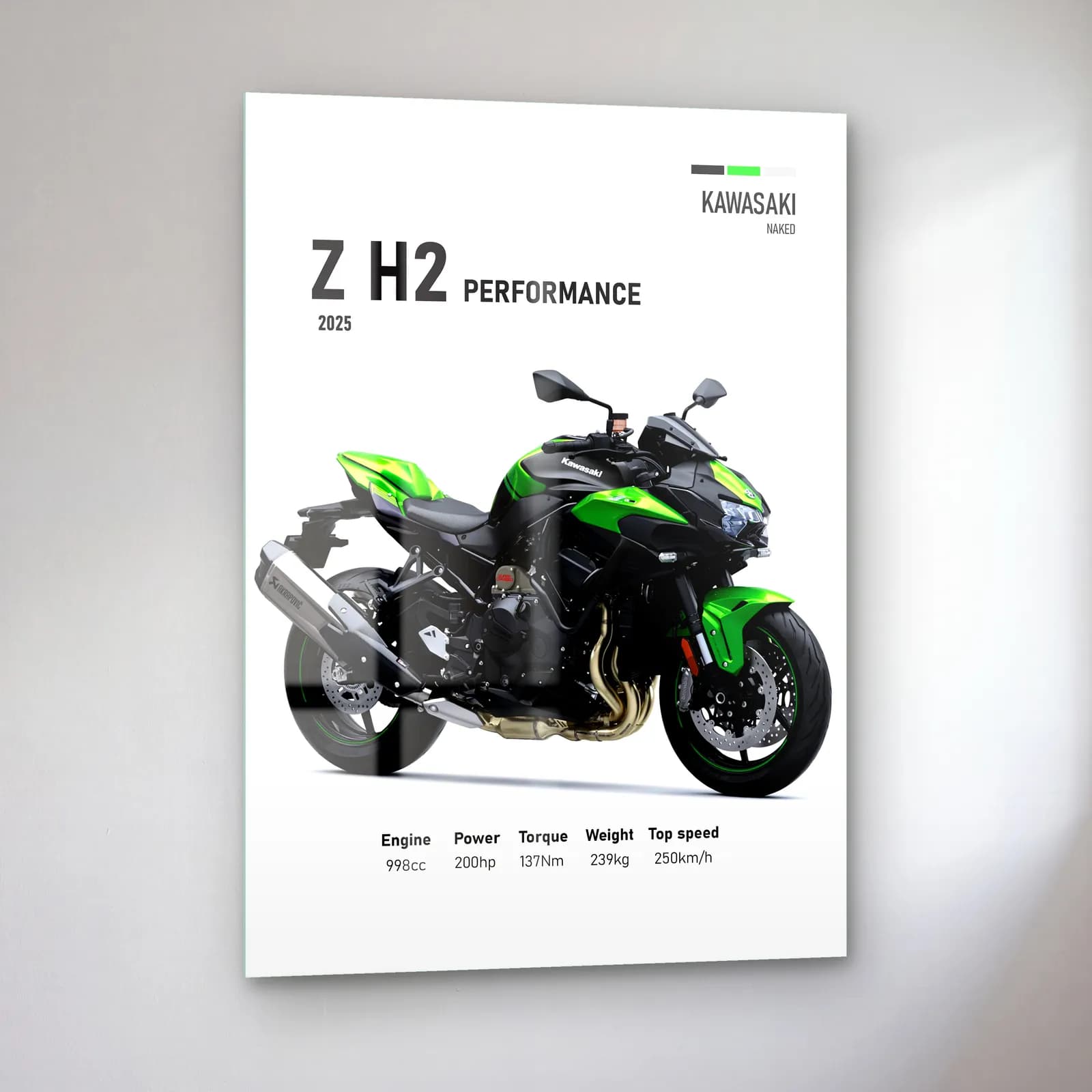 Kawasaki Z H2 Performance 2025 cam tablo — sol açıdan görünüm
