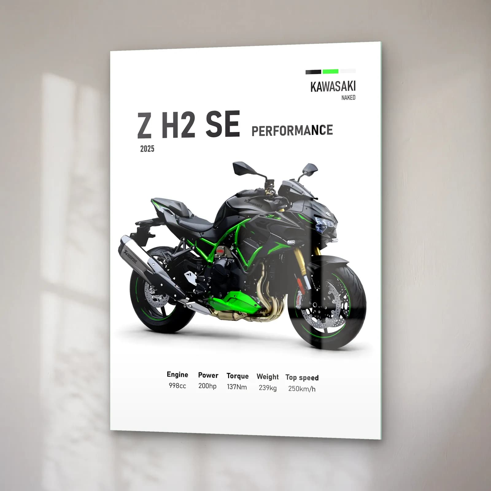 Kawasaki Z H2 SE Performance 2025 cam tablo — sağ açıdan görünüm