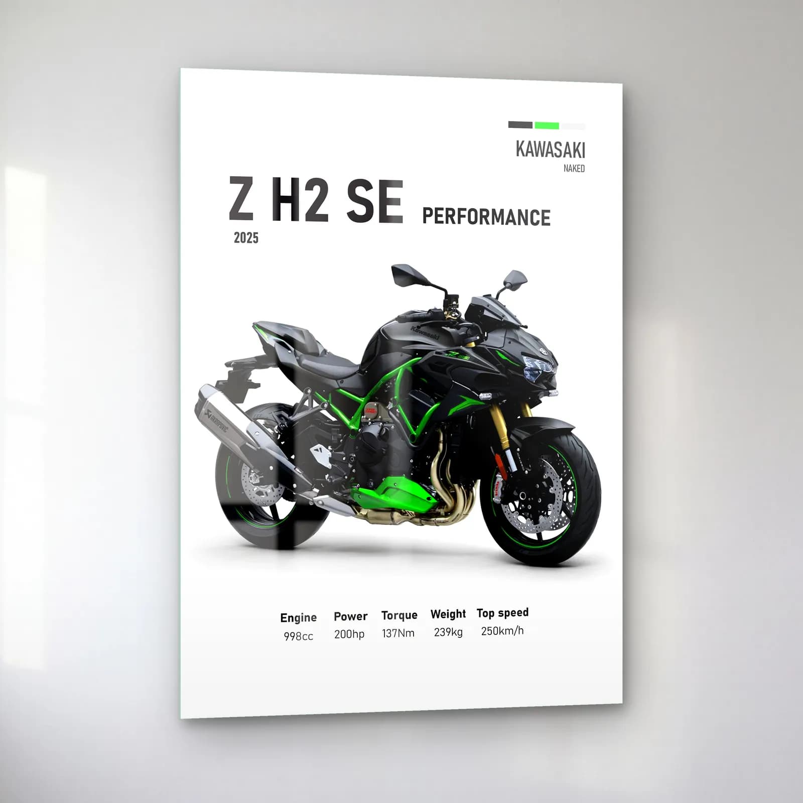 Kawasaki Z H2 SE Performance 2025 cam tablo — sol açıdan görünüm