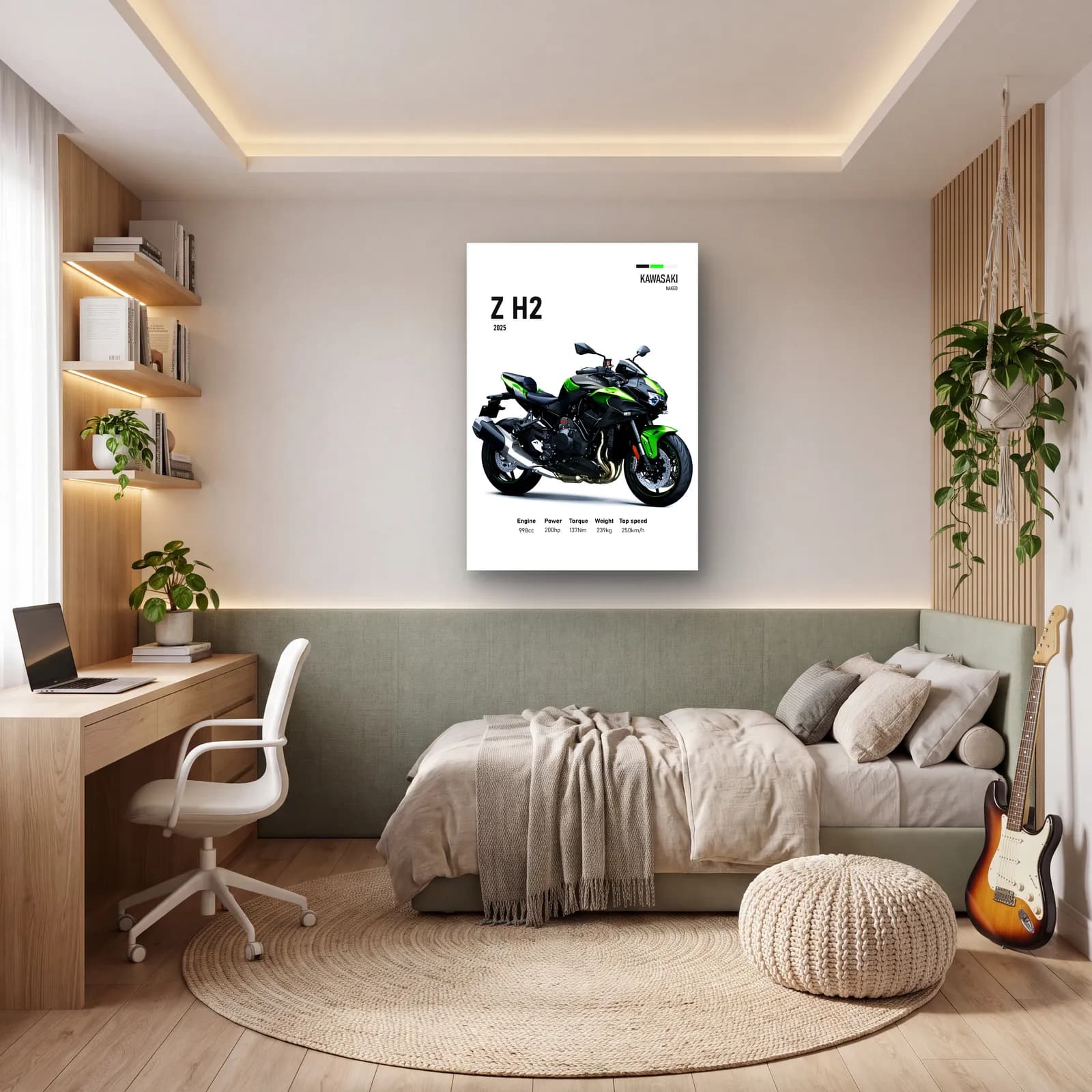 Kawasaki Z H2 2025 cam tablo — genç odasında