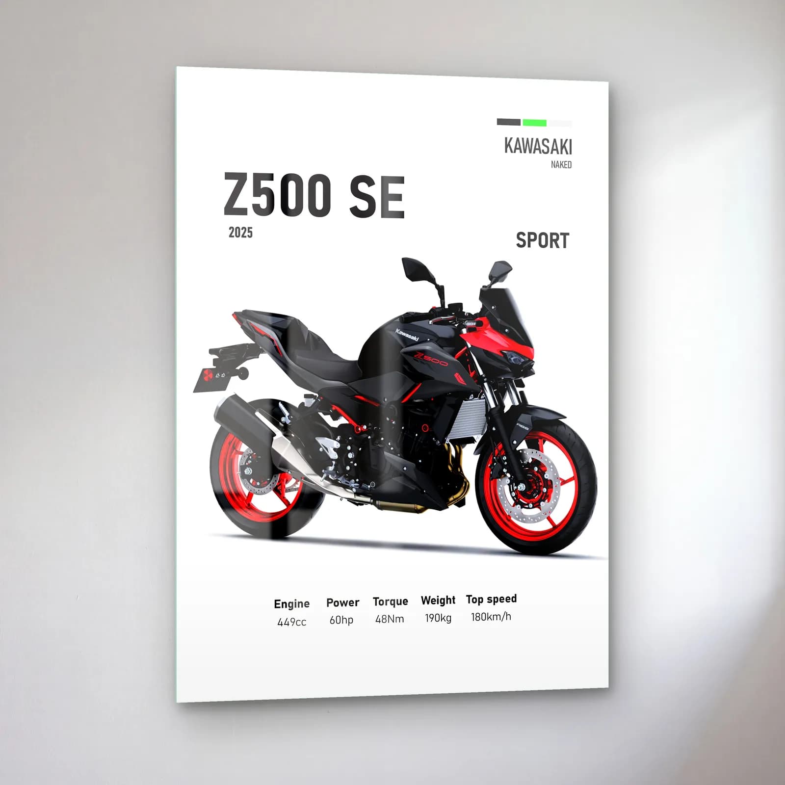 Kawasaki Z500 SE Sport 2025 cam tablo — sol açıdan görünüm