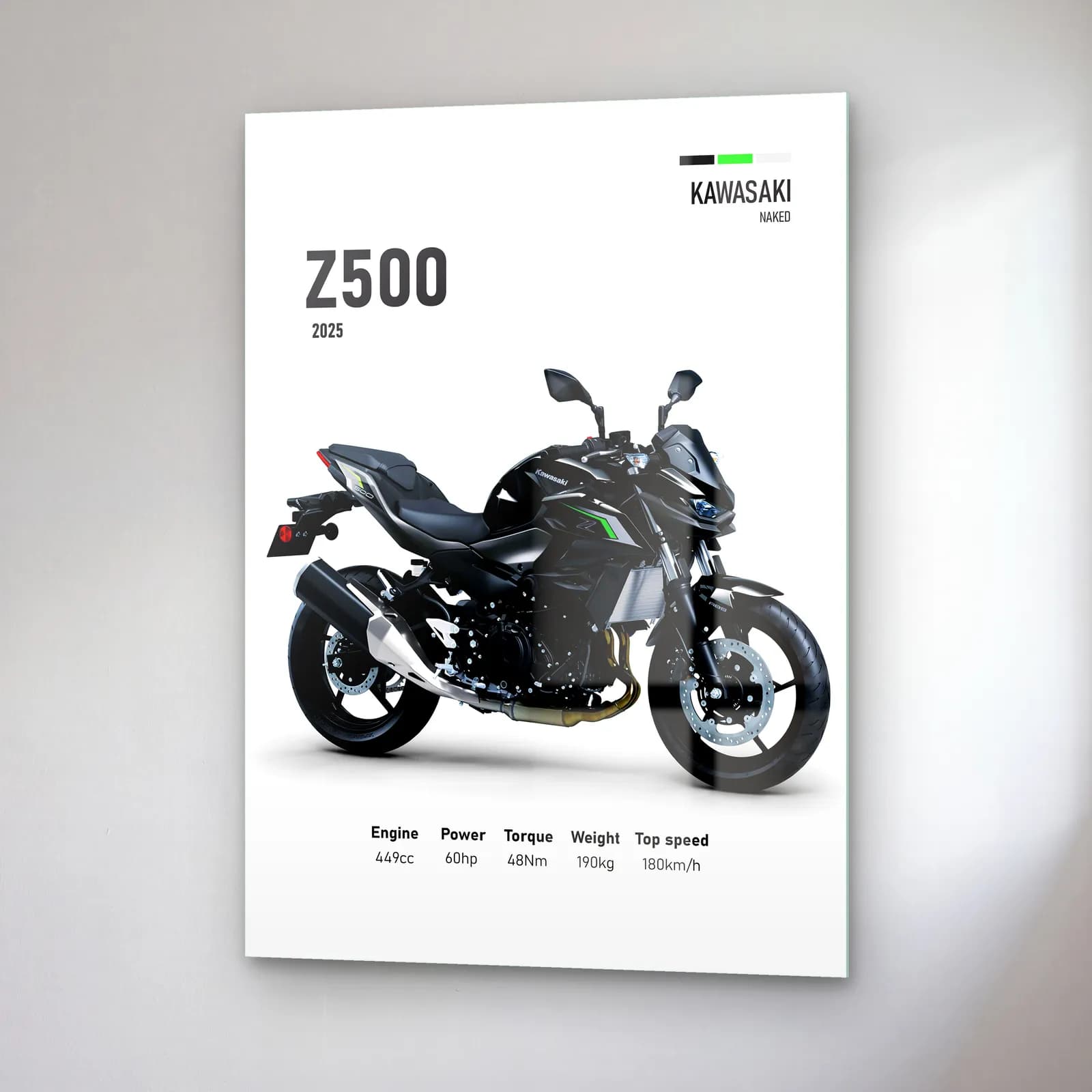 Kawasaki Z500 2025 cam tablo — sağ açıdan görünüm
