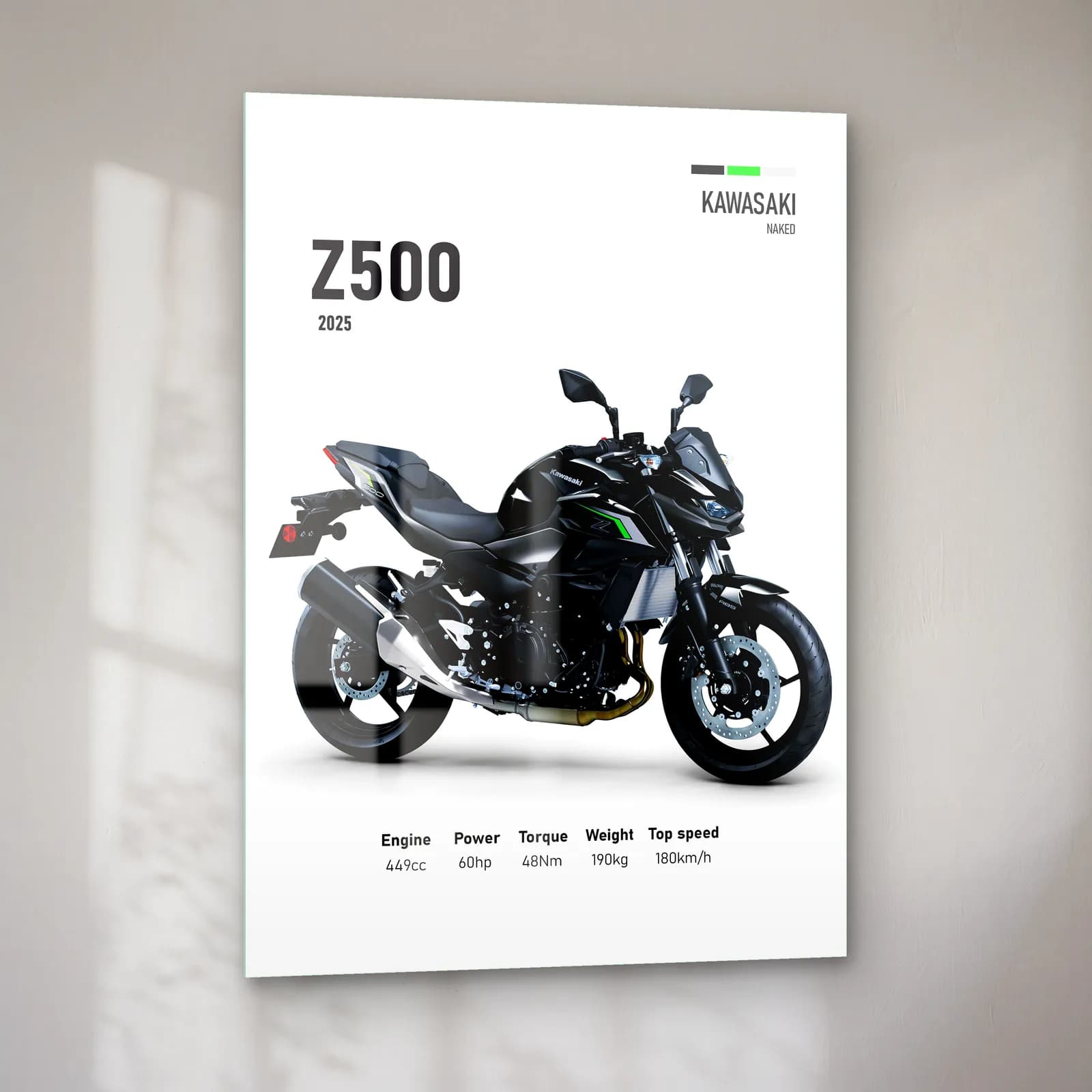 Kawasaki Z500 2025 cam tablo — sol açıdan görünüm