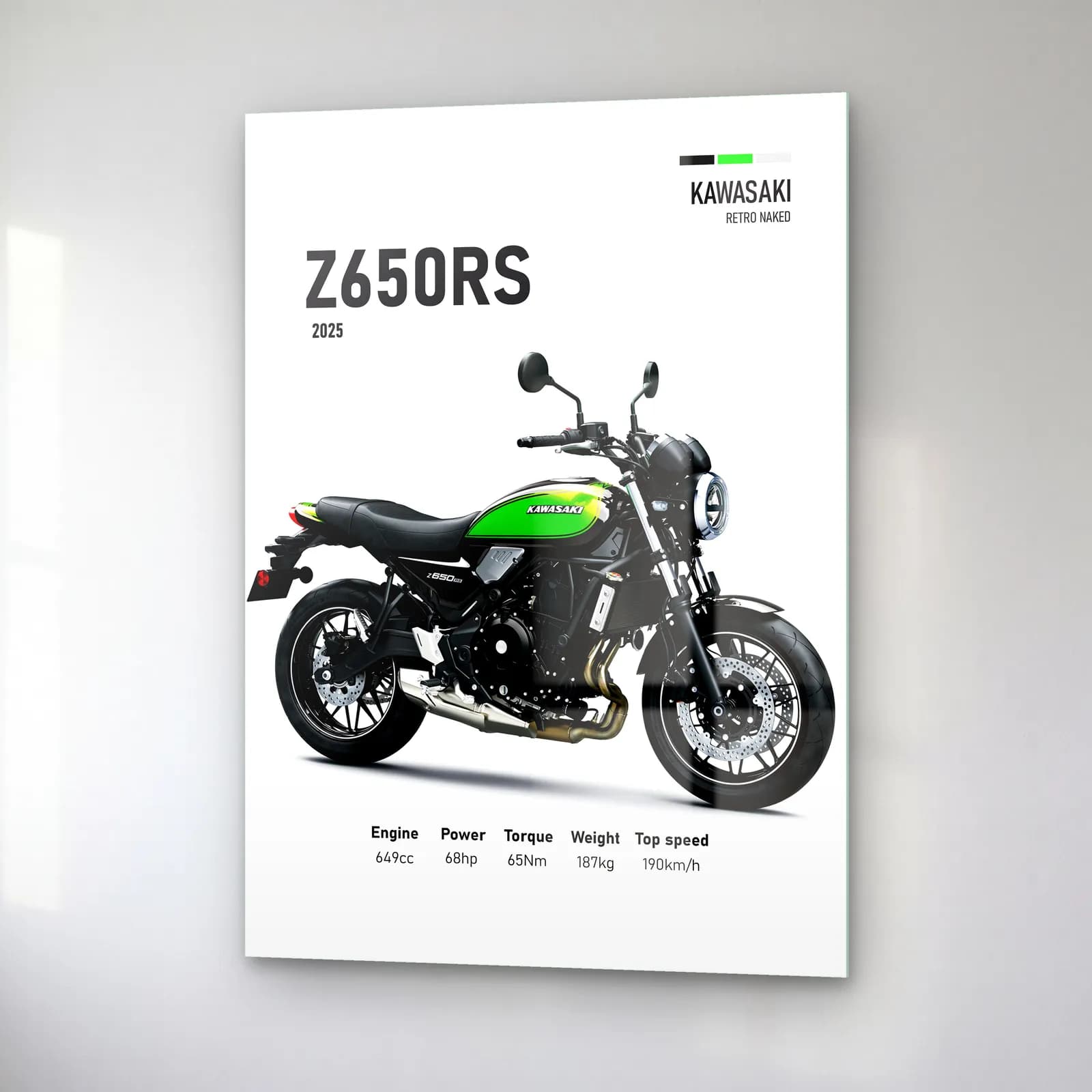 Kawasaki Z650RS 2025 Yeşil cam tablo — sağ açıdan görünüm