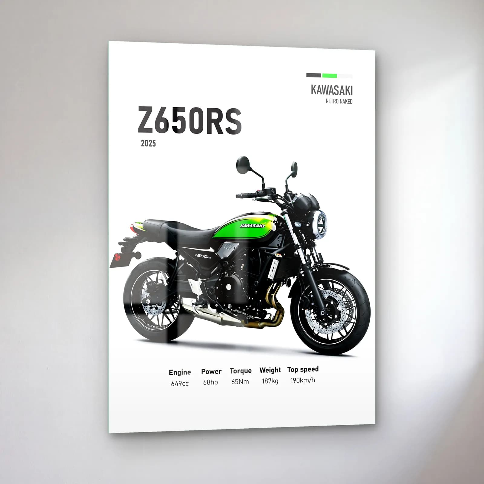 Kawasaki Z650RS 2025 Yeşil cam tablo — sol açıdan görünüm