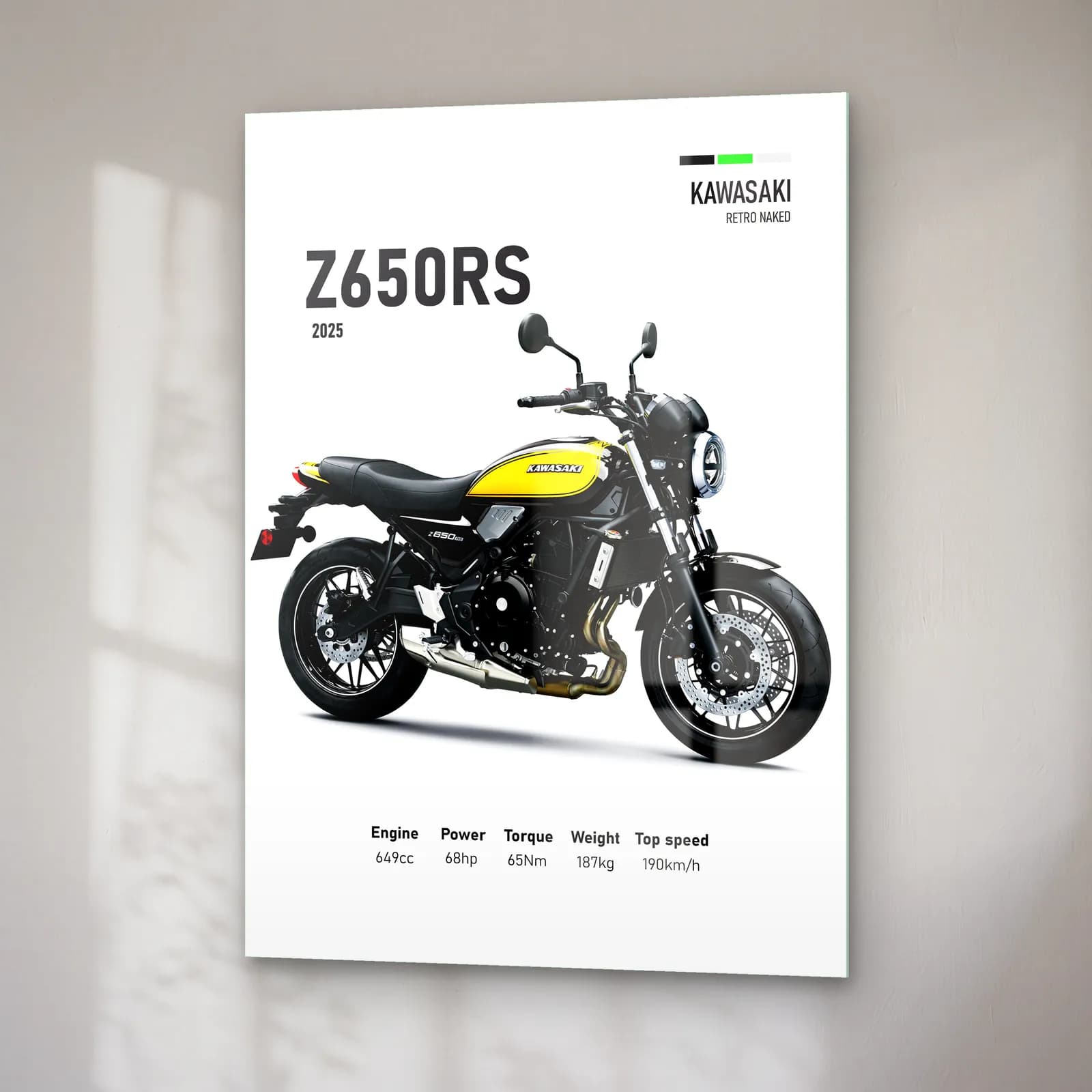 Kawasaki Z650RS 2025 Sarı cam tablo — sağ açıdan görünüm