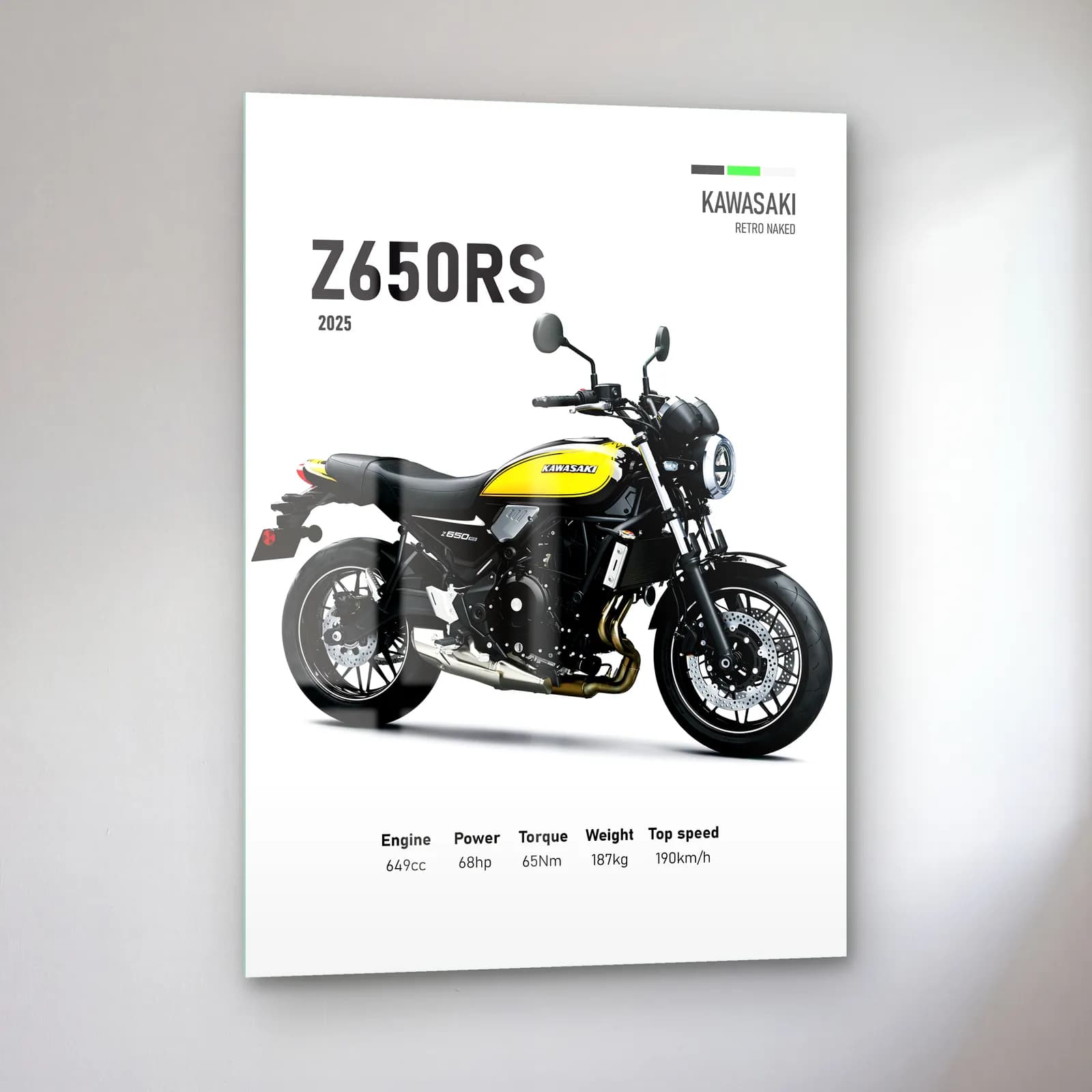 Kawasaki Z650RS 2025 Sarı cam tablo — sol açıdan görünüm