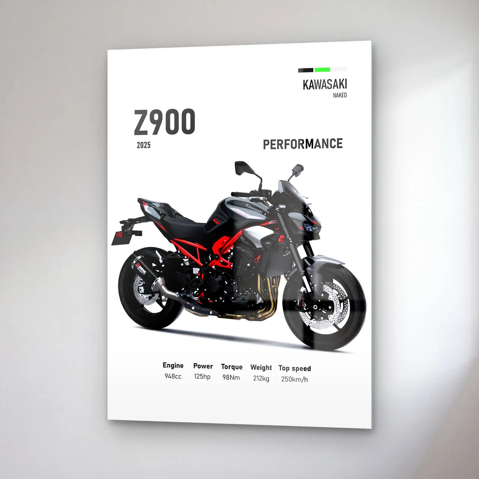 Kawasaki Z900 Performance 2025 cam tablo — sağ açıdan görünüm