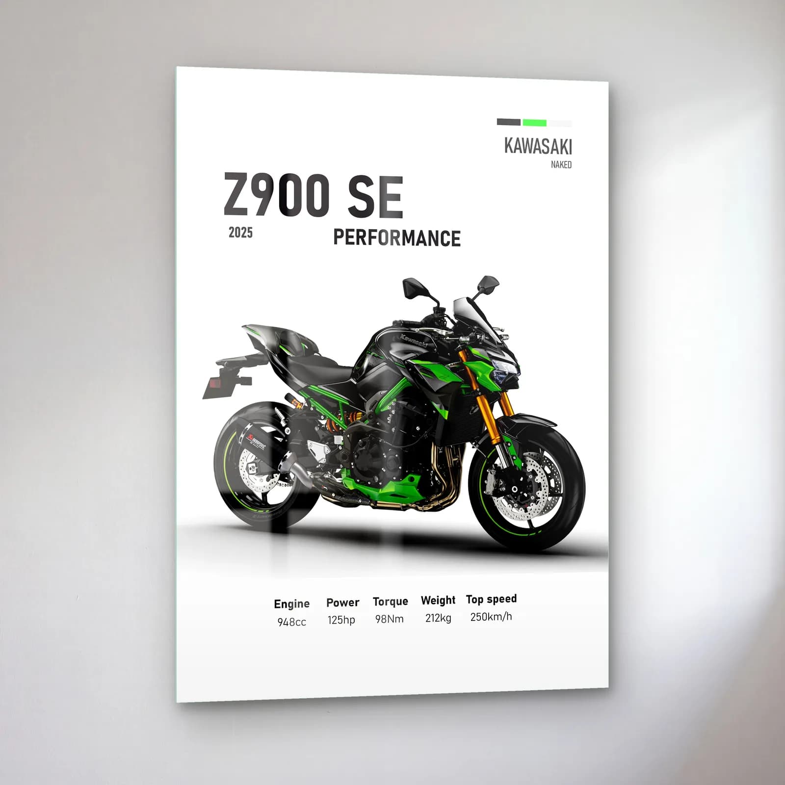 Kawasaki Z900 SE Performance 2025 cam tablo — sol açıdan görünüm