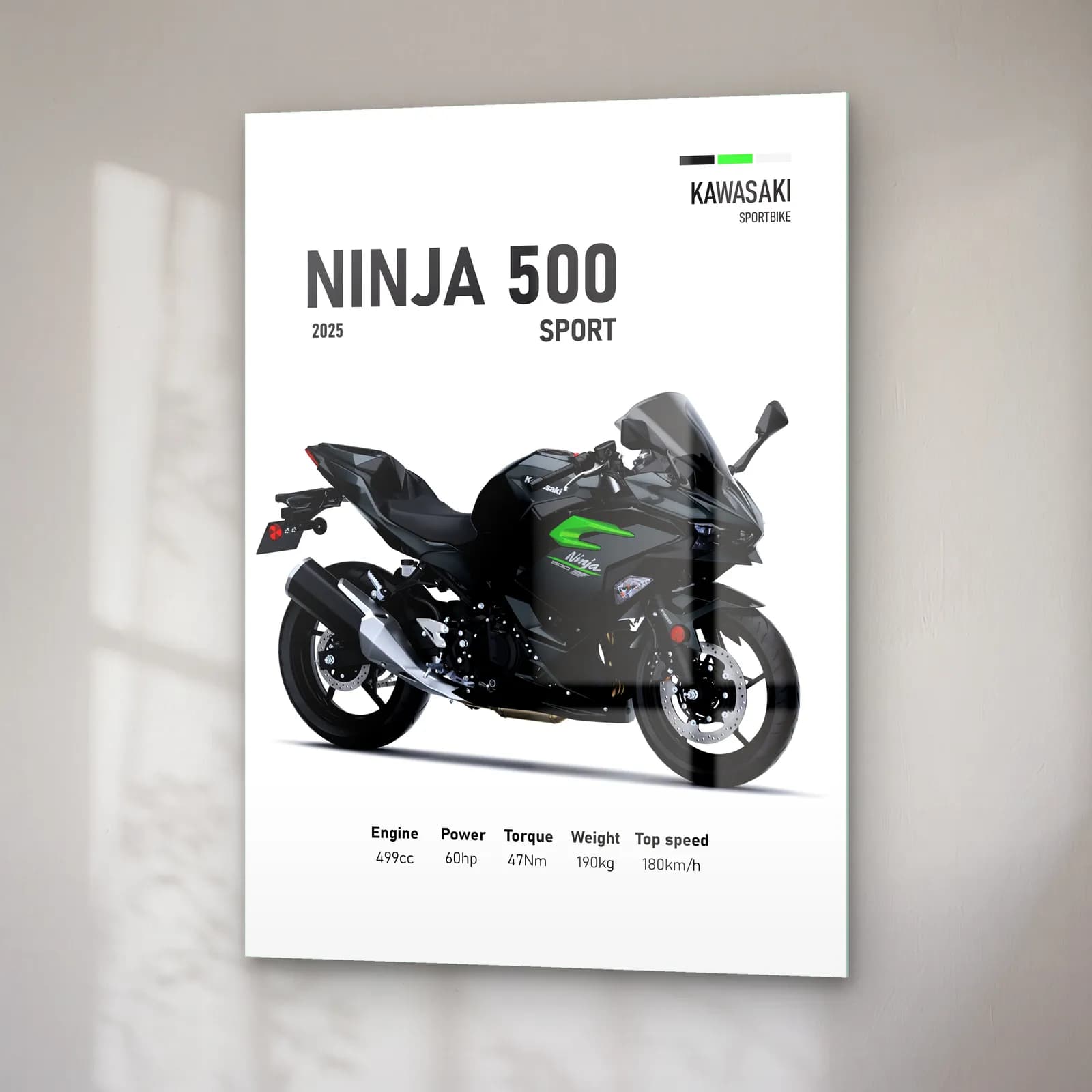 Kawasaki Ninja 500 Sport 2025 cam tablo — sağ açıdan görünüm