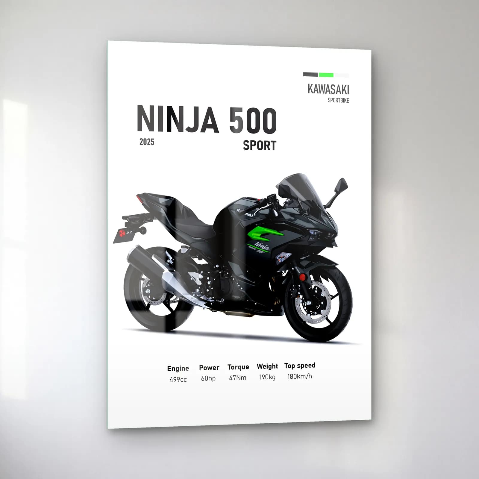 Kawasaki Ninja 500 Sport 2025 cam tablo — sol açıdan görünüm