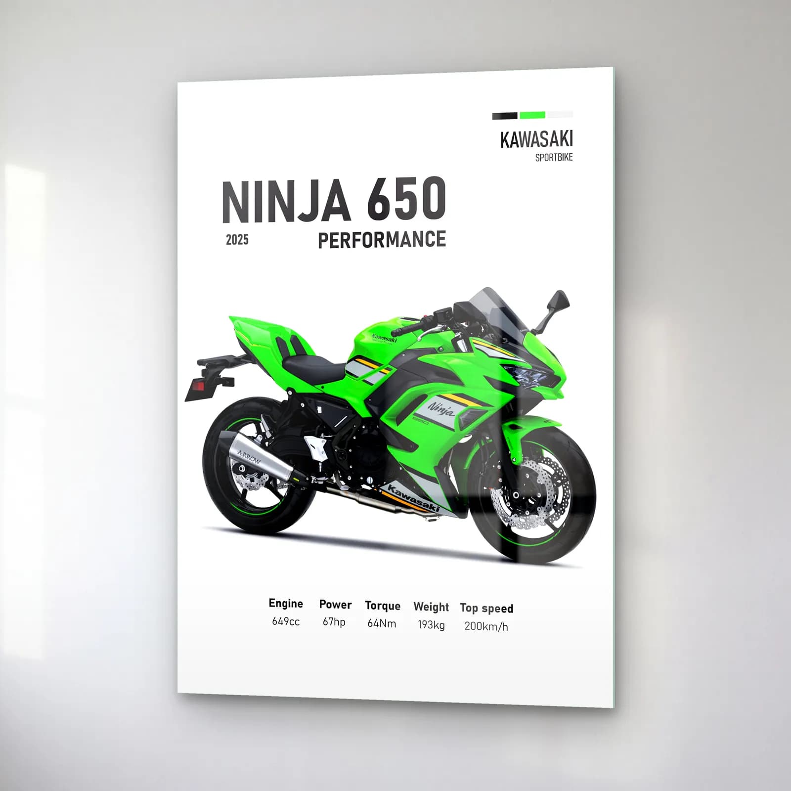 Kawasaki Ninja 650 Performance 2025 cam tablo — sağ açıdan görünüm