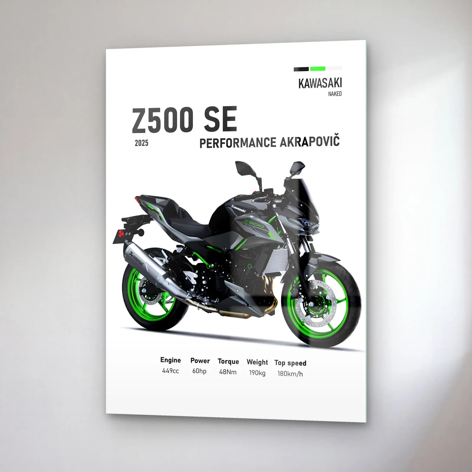 Kawasaki Z500 SE Performance Akrapovič 2025 cam tablo — sağ açıdan görünüm