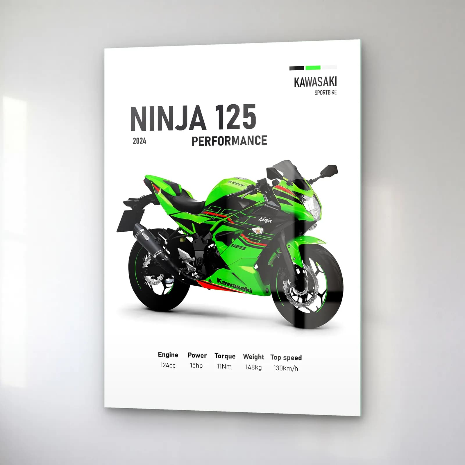 Kawasaki Ninja 125 Performance 2024 cam tablo — sağ açıdan görünüm