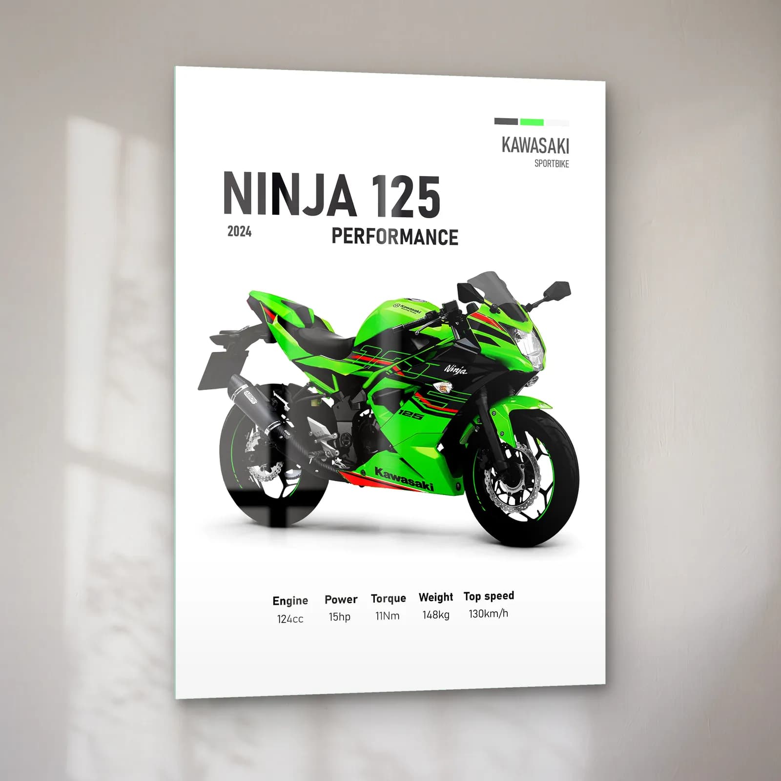 Kawasaki Ninja 125 Performance 2024 cam tablo — sol açıdan görünüm