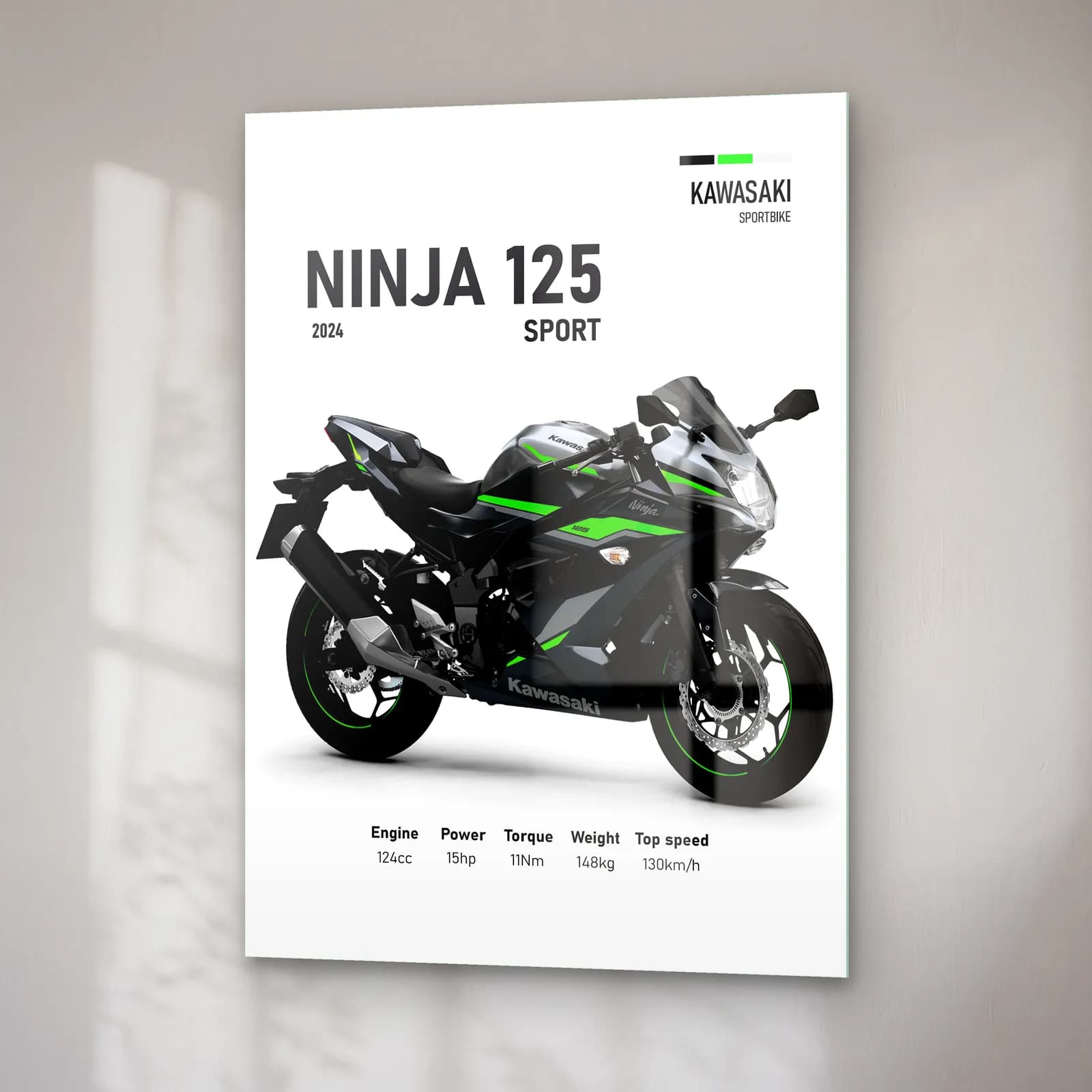 Kawasaki Ninja 125 Sport 2024 cam tablo — sağ açıdan görünüm