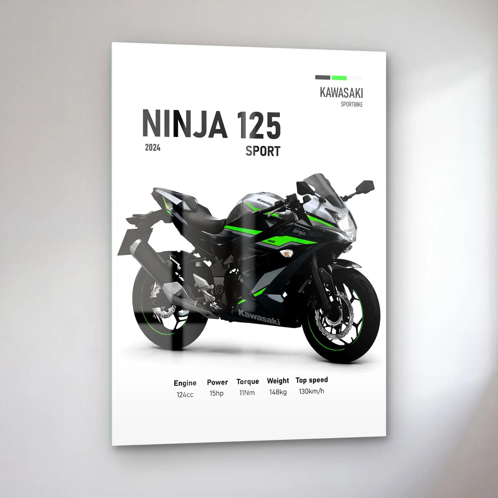 Kawasaki Ninja 125 Sport 2024 cam tablo — sol açıdan görünüm