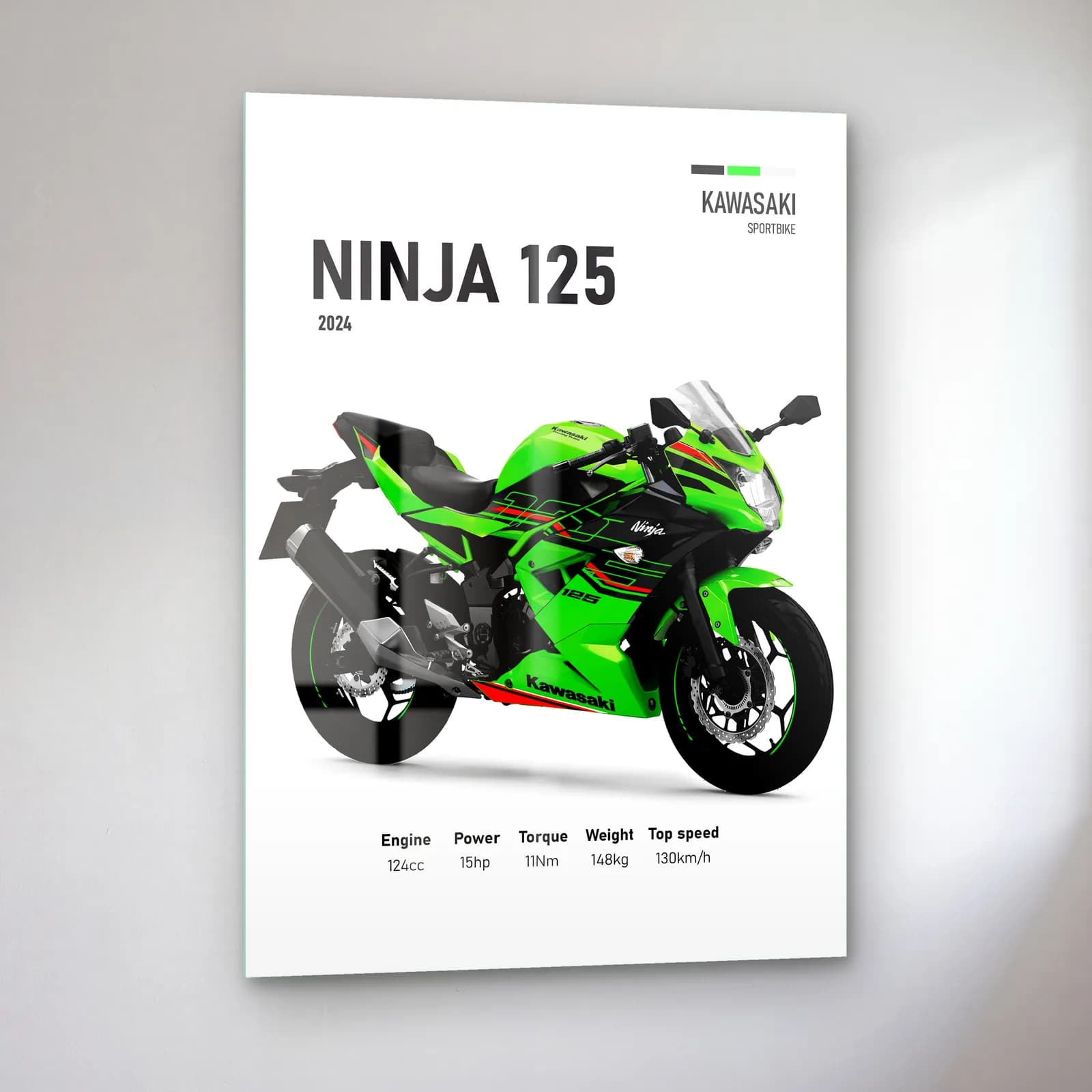 Kawasaki Ninja 125 2024 cam tablo — sol açıdan görünüm