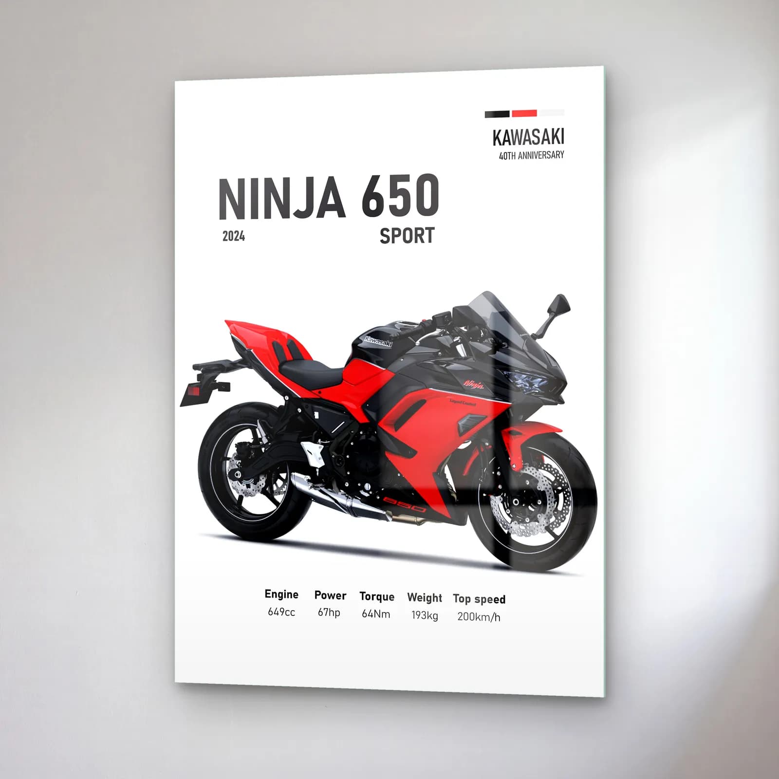 Kawasaki Ninja 650 Sport 2024 Kırmızı cam tablo — sağ açıdan görünüm